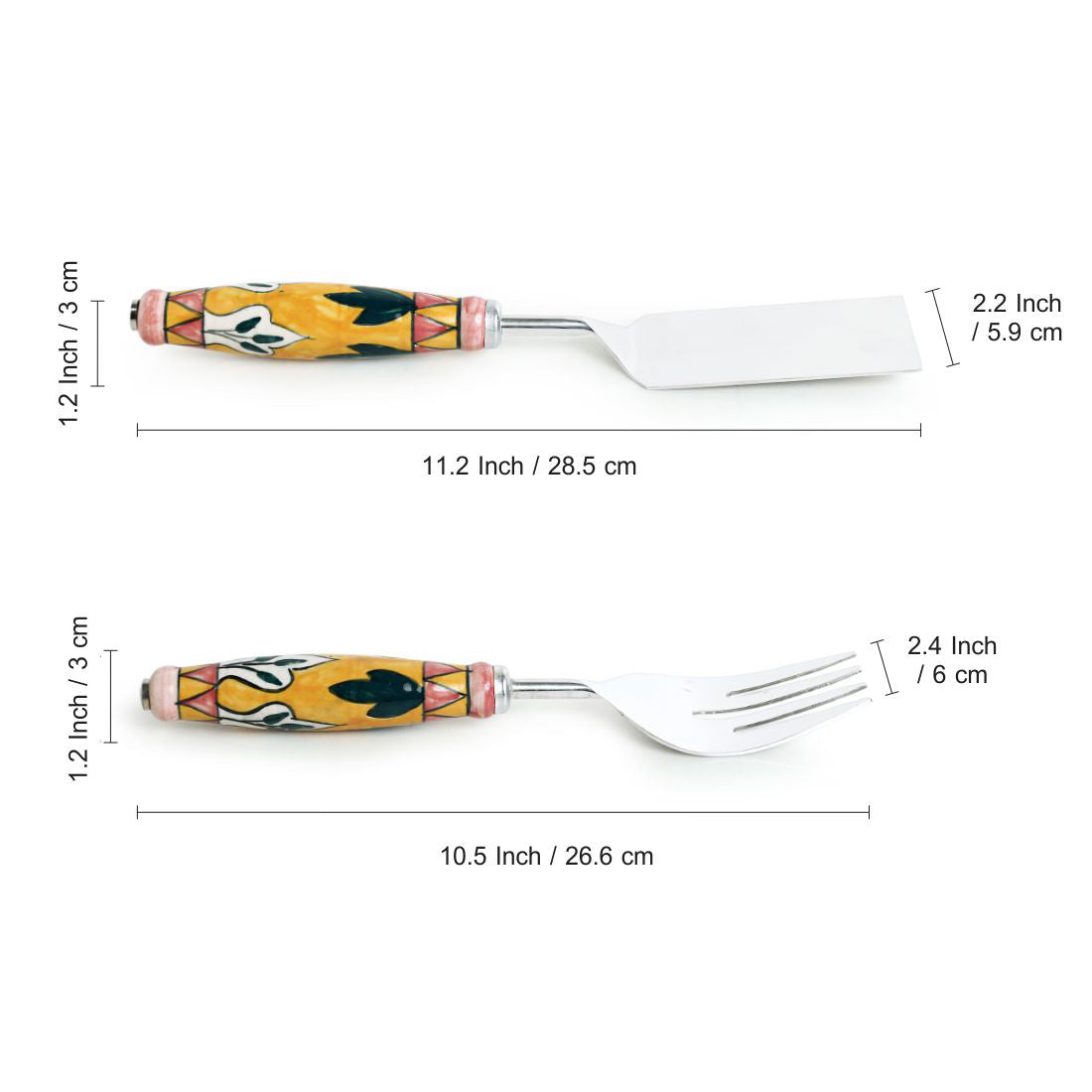 EXCLUSIVELANE 'The Mughal Patti' Handpainted Serving Fork & Scraper In Stainless Steel & Ceramic (Set of 2) - view 5