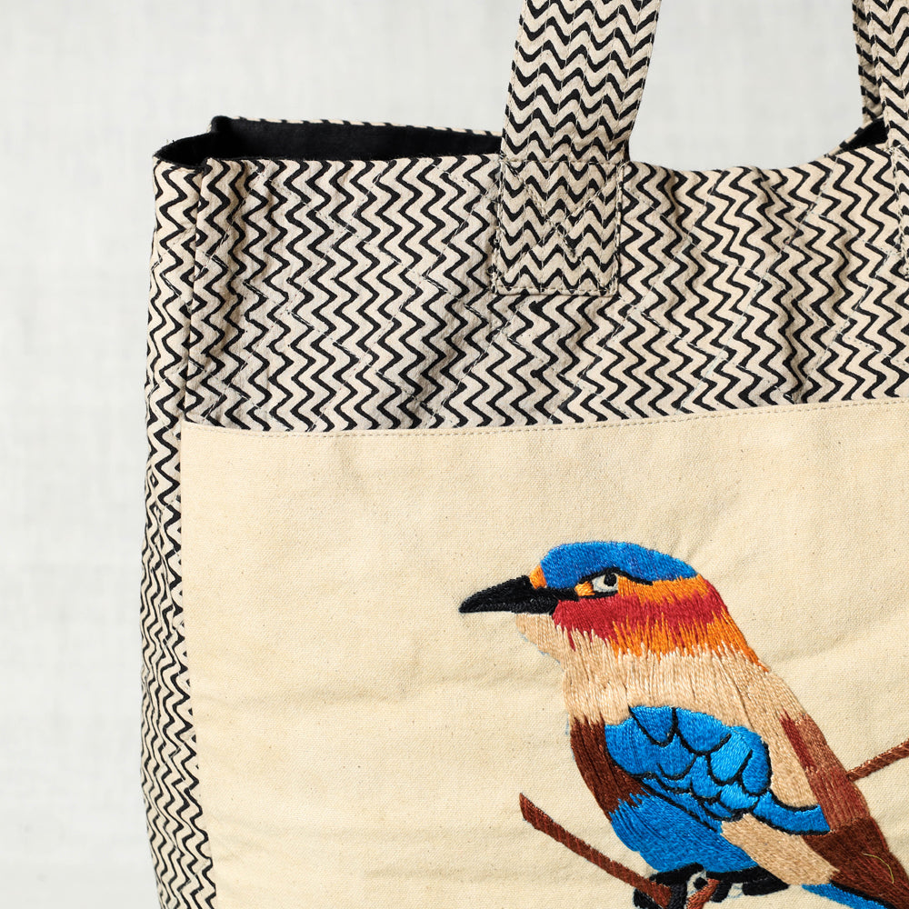 DASTKAR RANTHAMBORE Bird Hand Embroidered Cotton Hand Bag - view 2