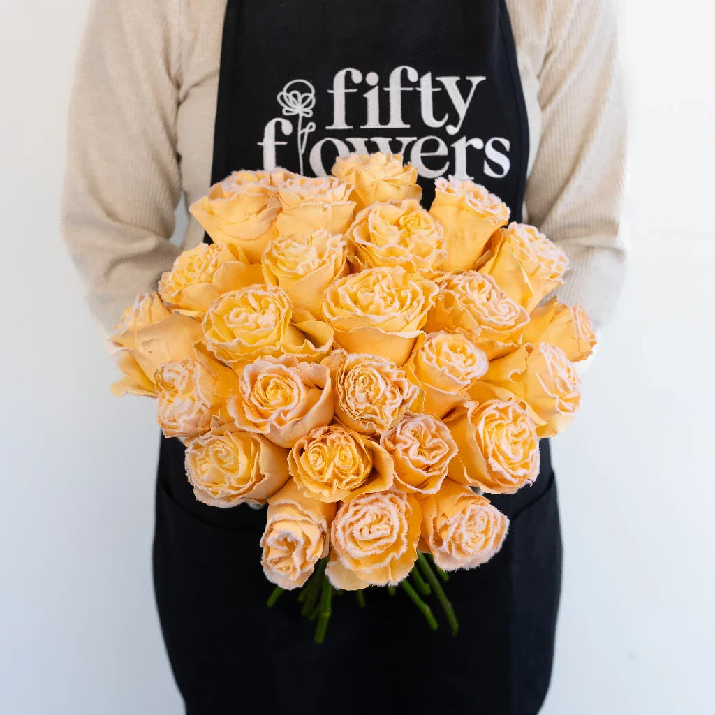 FiftyFlowers Tinted Peach Fuzzy Roses