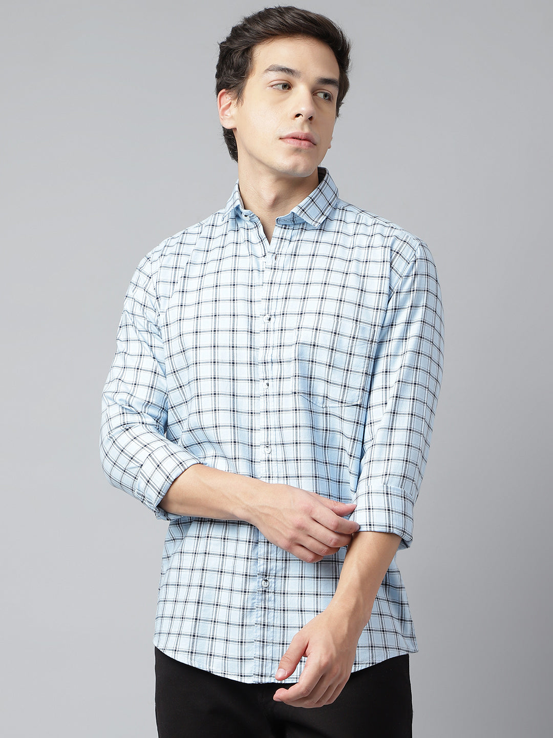 BlackTree Men Sky Standard Fit Checkered Casual Shirt