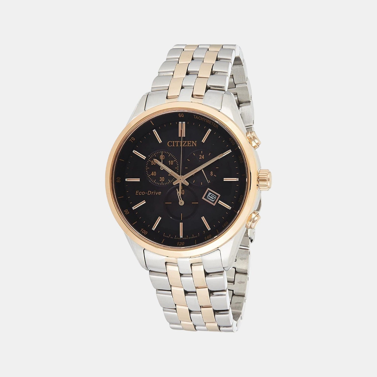 Citizen Eco-Drive Men Quartz Black Dial Chronograph Stainless Steel Watch AT2144-54E
