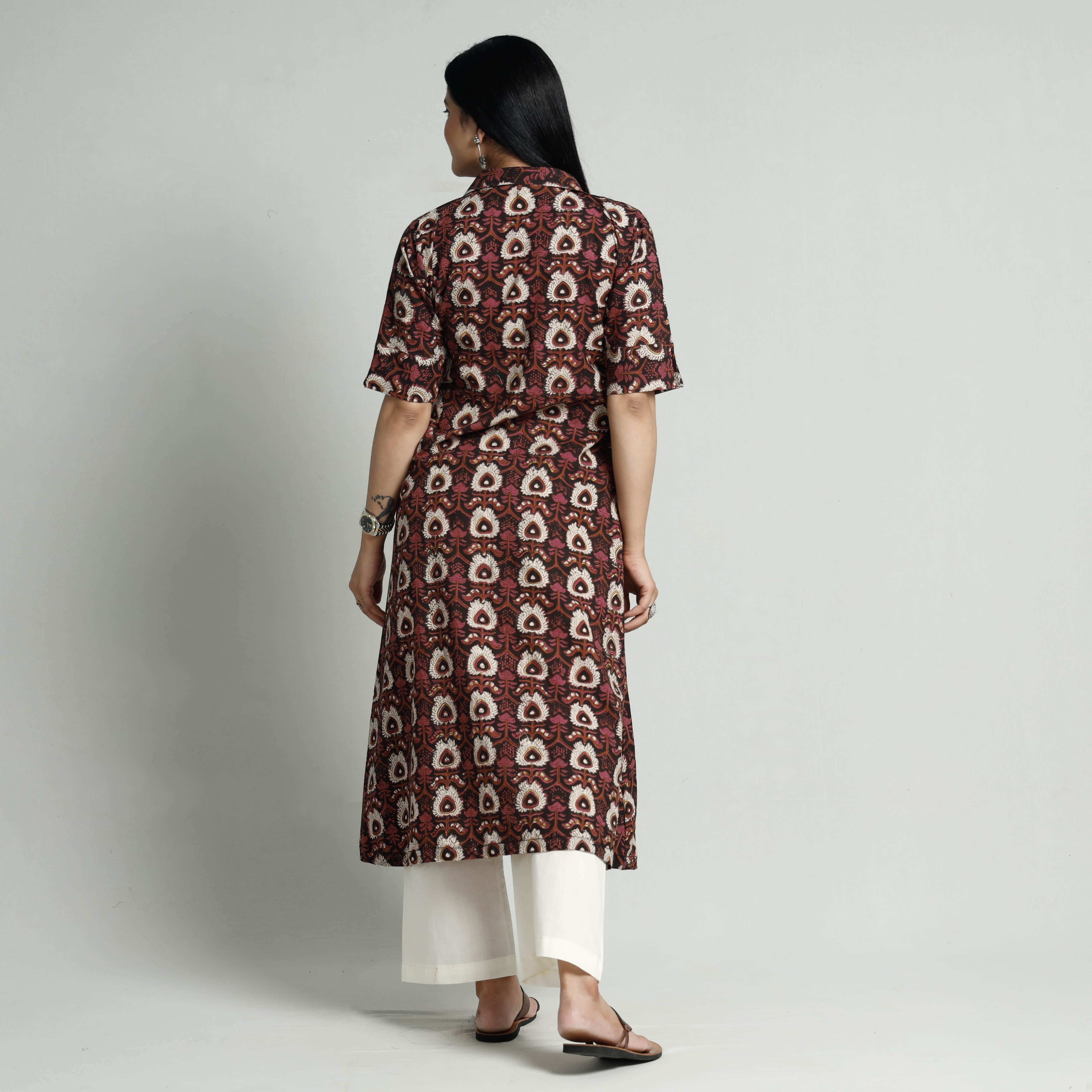 ITOKRI CASUALS Brown - Bagru Block Printed Cotton Kurta with Palazzo Set - view 8