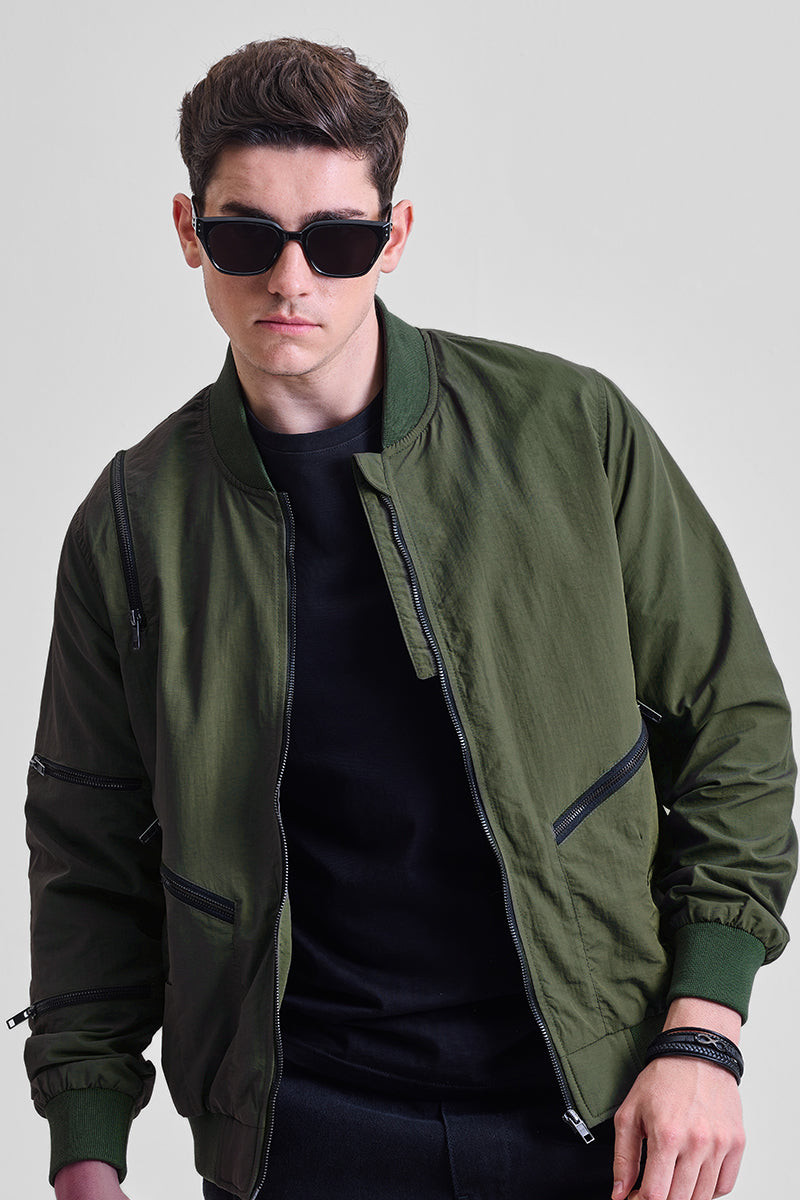 SNITCH Olive Multi-Zip Relaxed Fit Jacket - view 4