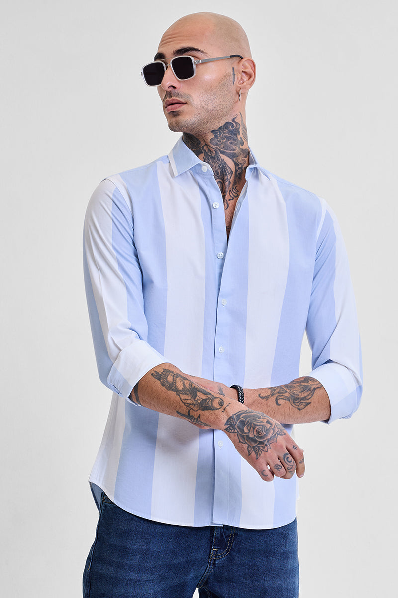 SNITCH Light Blue Stripes Slim Fit Shirt