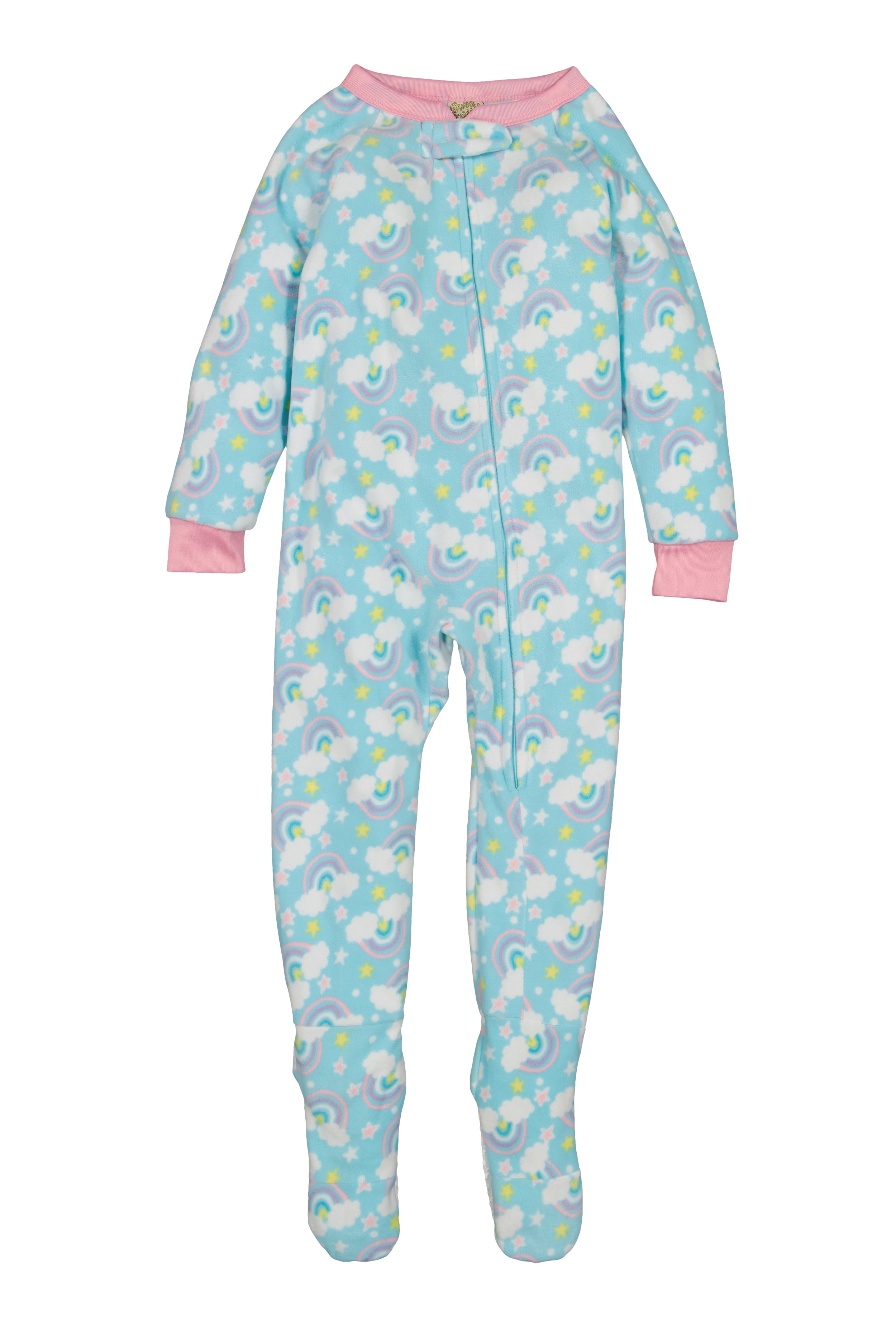 Rainbow Shops Girls Fleece Rainbow Print Footed Pajamas