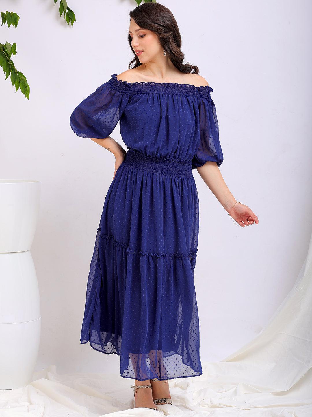 Freehand By The Indian Garage Co Women's Textured Fit and Flare Offshoulder Tiered Dress - view 2