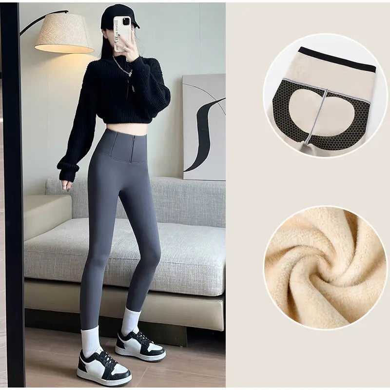 Alamode By Akanksha Martha Slimming Premium Fleece Leggings with Buttons - view 4