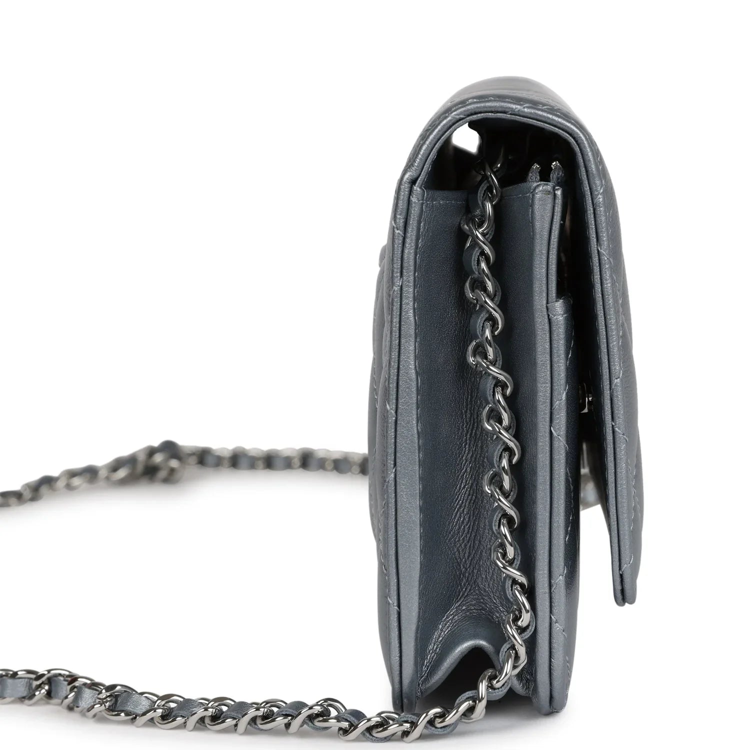 Cop Underdog Chanel Wallet On Chain WOC Silver Metallic Lambskin Silver Hardware - view 4