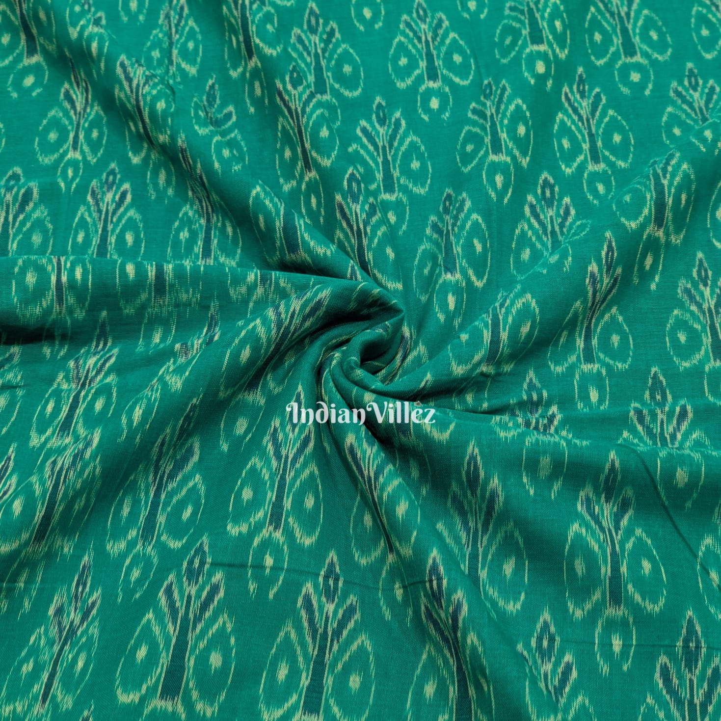 IndianVillèz Green Odisha Ikat Sambalpuri Cotton Fabric