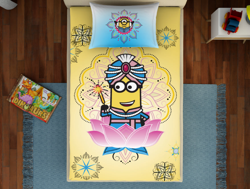 Spaces India Universal Masala Minions Yellow 100% Cotton Single Bedsheet - By Spaces - view 4