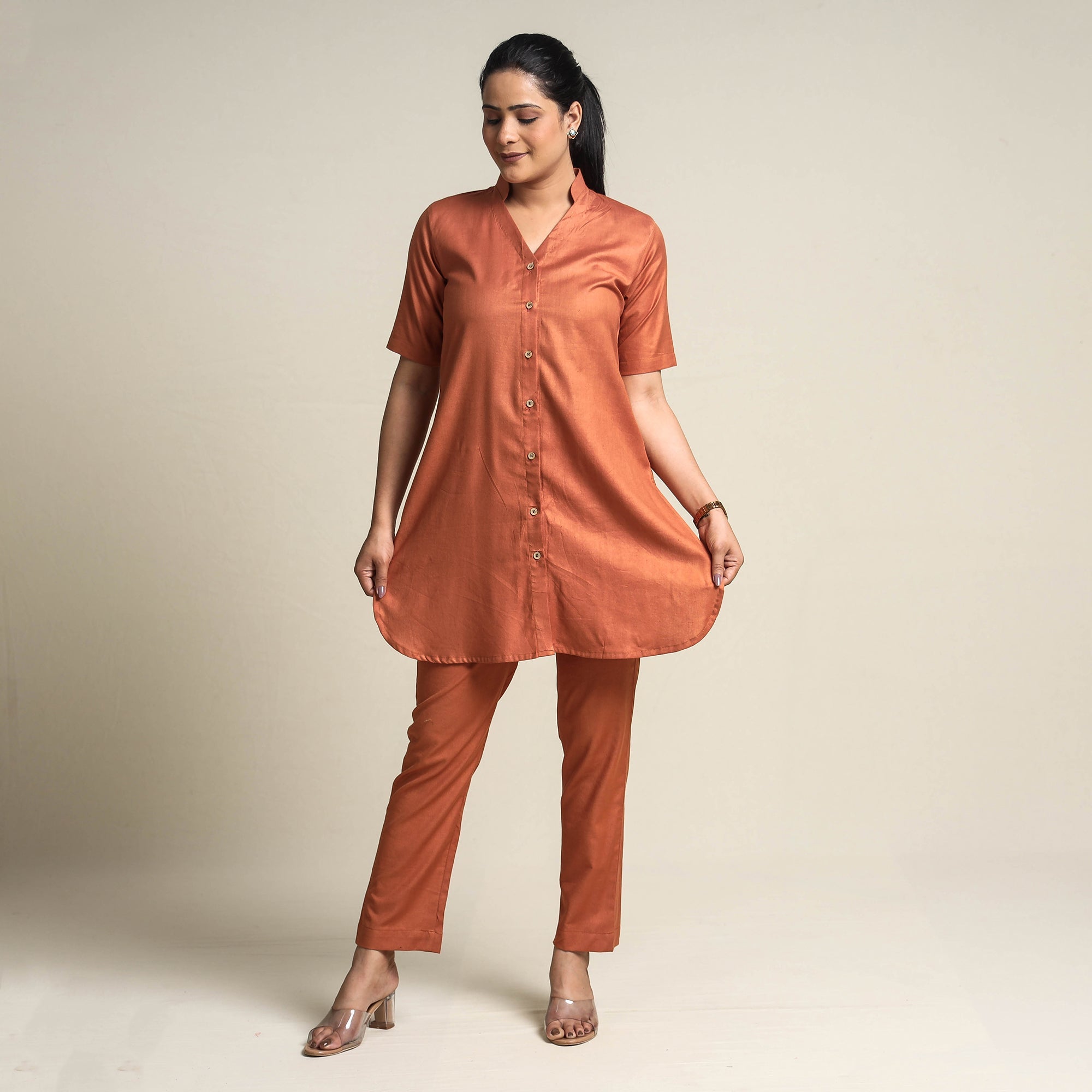 ITOKRI CASUALS Brown - Plain Linen Cotton Co-Ord Set - view 3