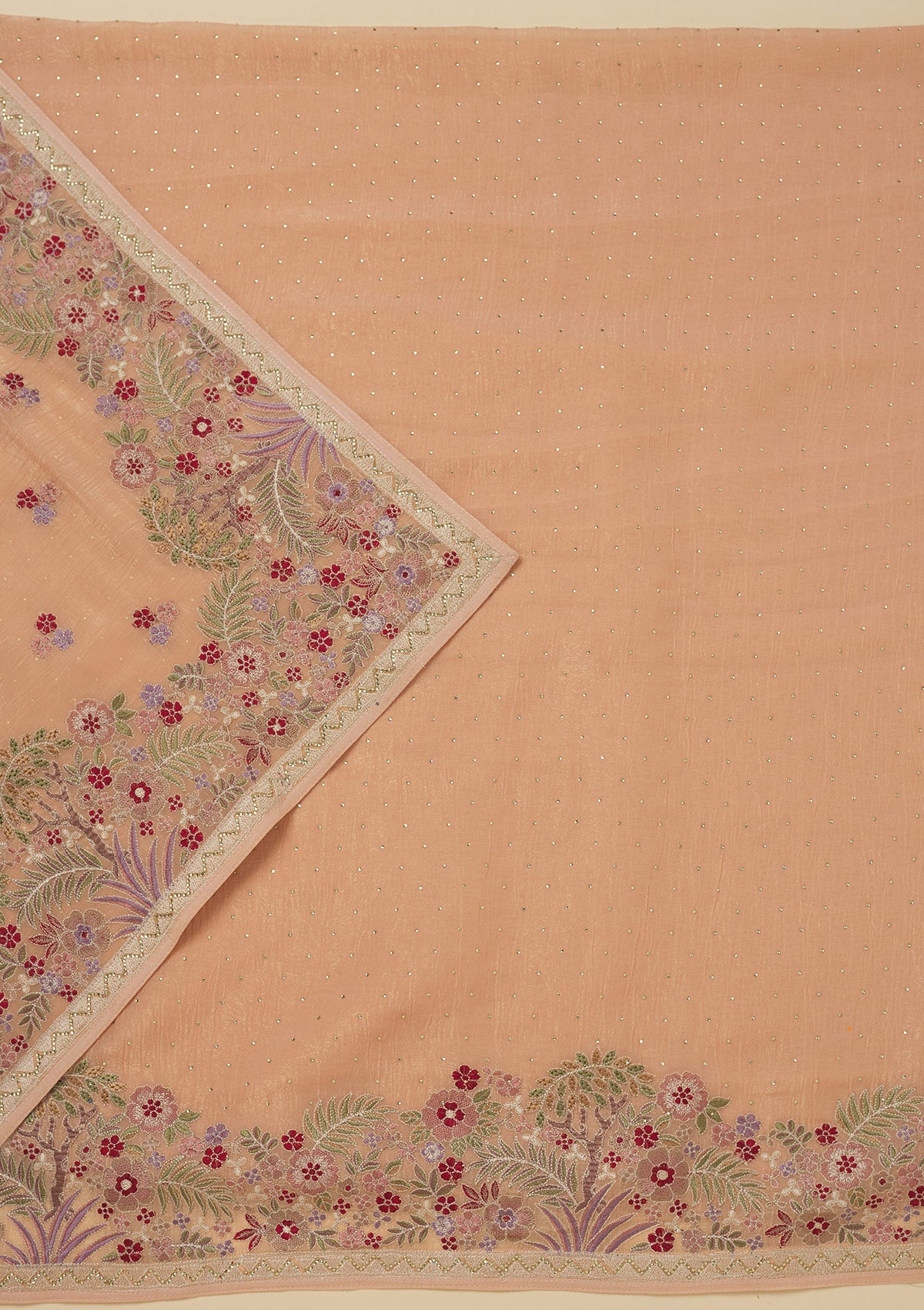 Koskii Peach Threadwork Tissue Unstitched Salwar Suit - view 3