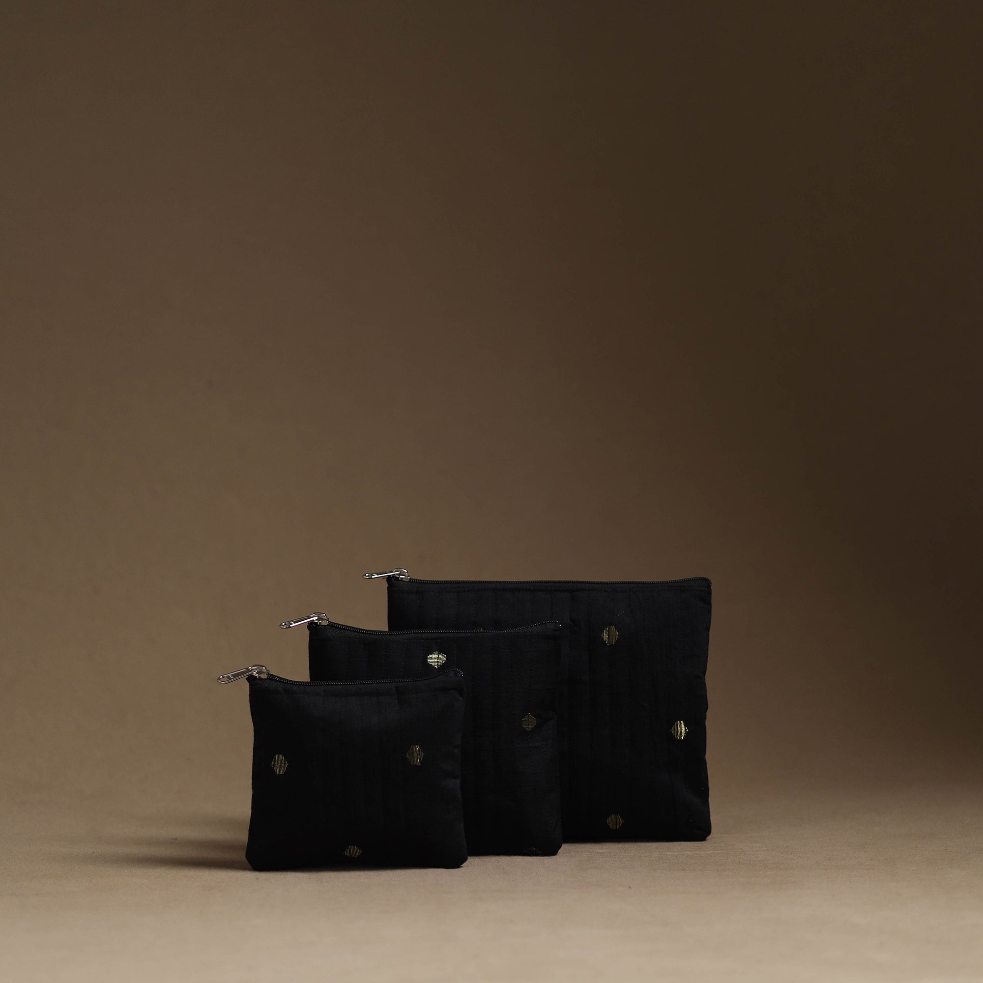 NOORI BAZAR Black - Handmade Cotton Multipurpose Utility Pouches (set of 3) 03