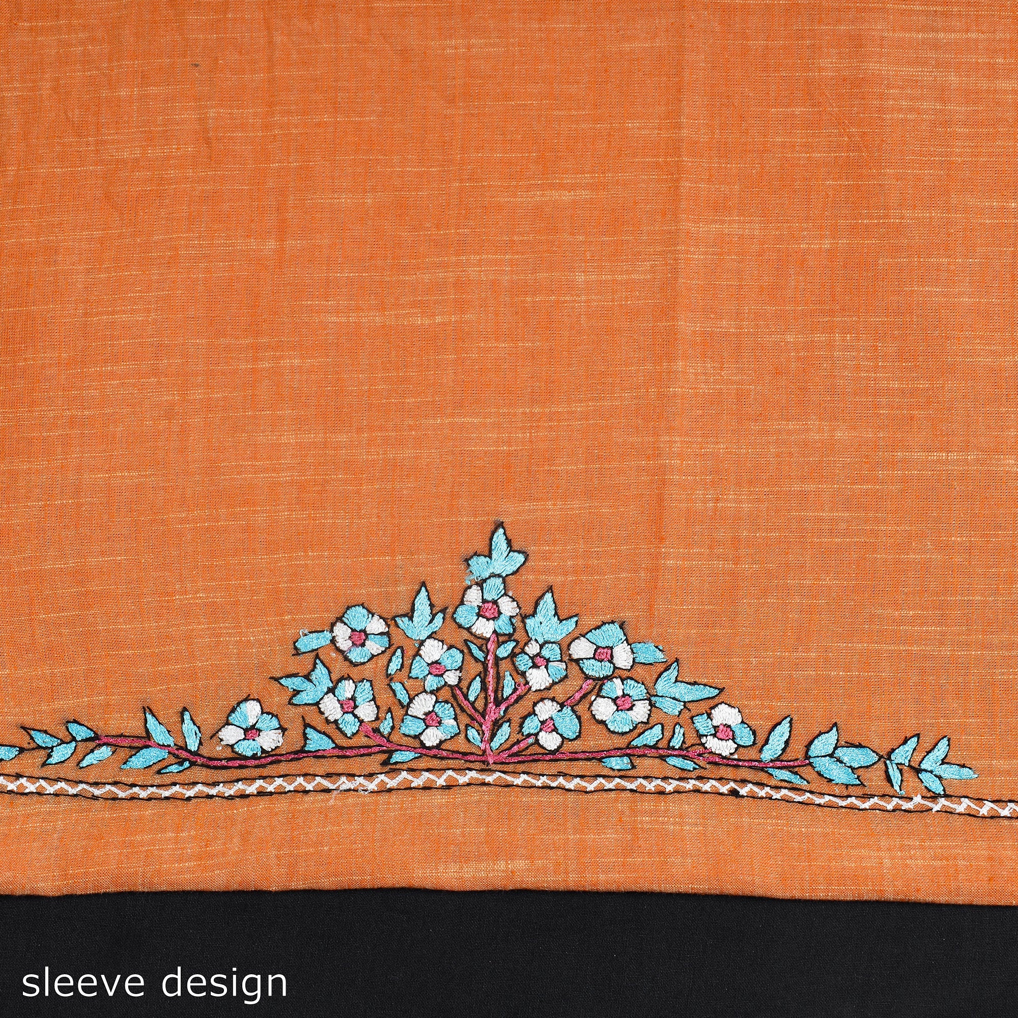 ITOKRI CRAFTS INITIATIVE Orange - Kashida Hand Embroidery Cotton Kurta Material (2.5m) 22 - view 4