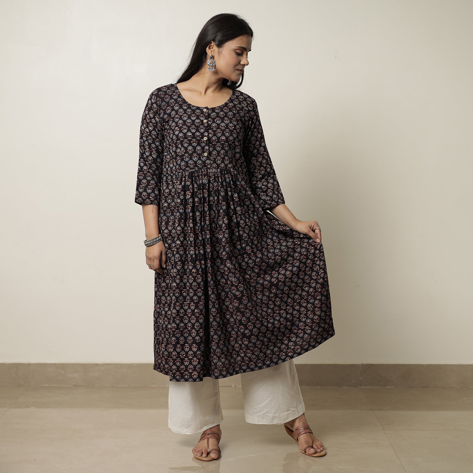 ITOKRI CASUALS Black - Ajrakh Block Printed Cotton Flared Kurta 04 - view 3
