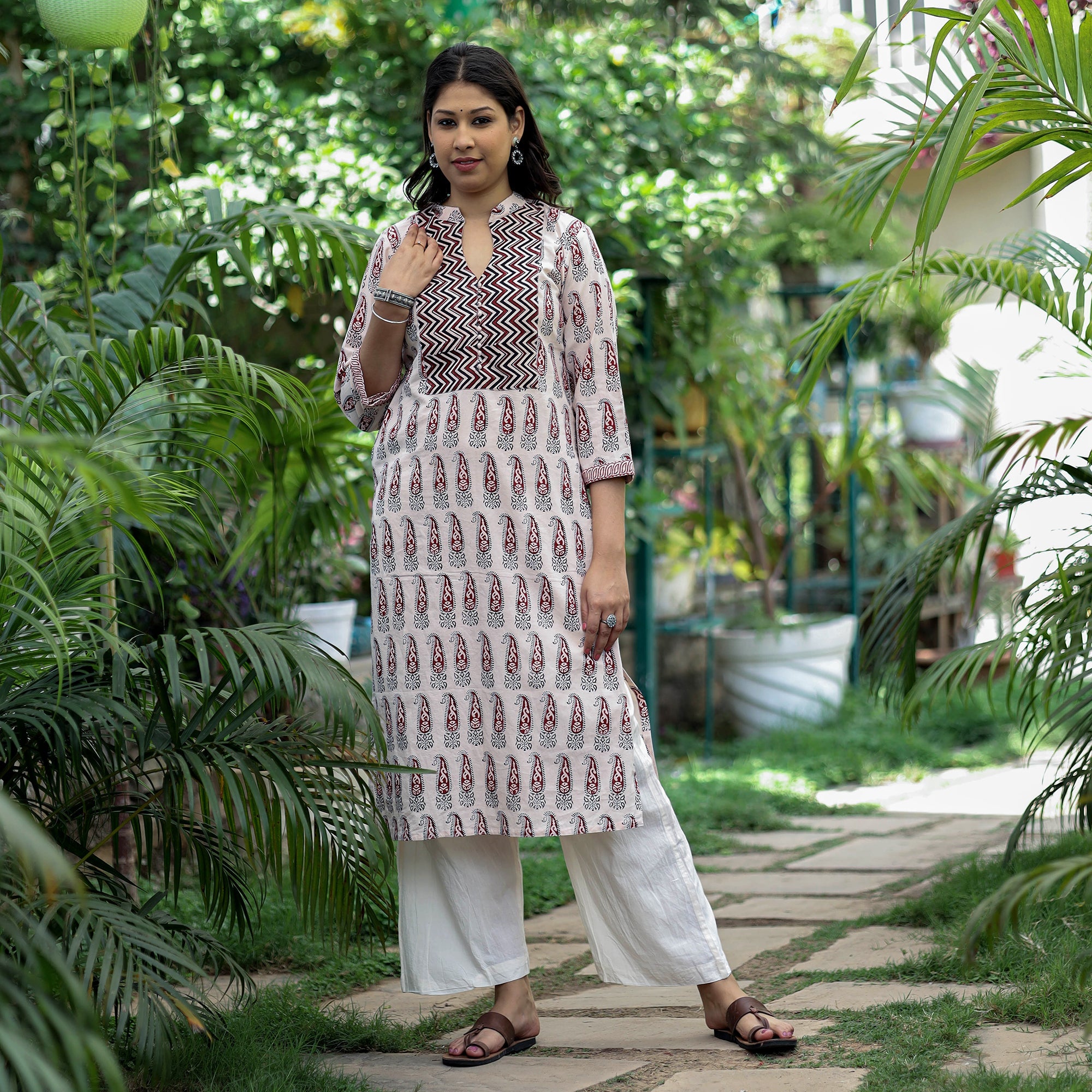 ITOKRI CASUALS Beige - Block Print Cotton Straight Bagh Kurta - view 3