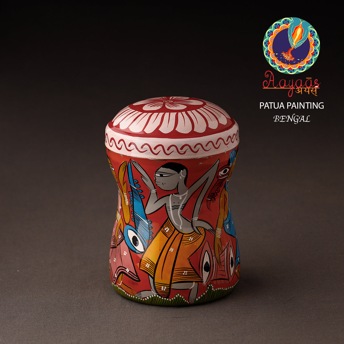 AAYAAS Bengal Patua Handpainted Stainless Steel Multi Utility Container