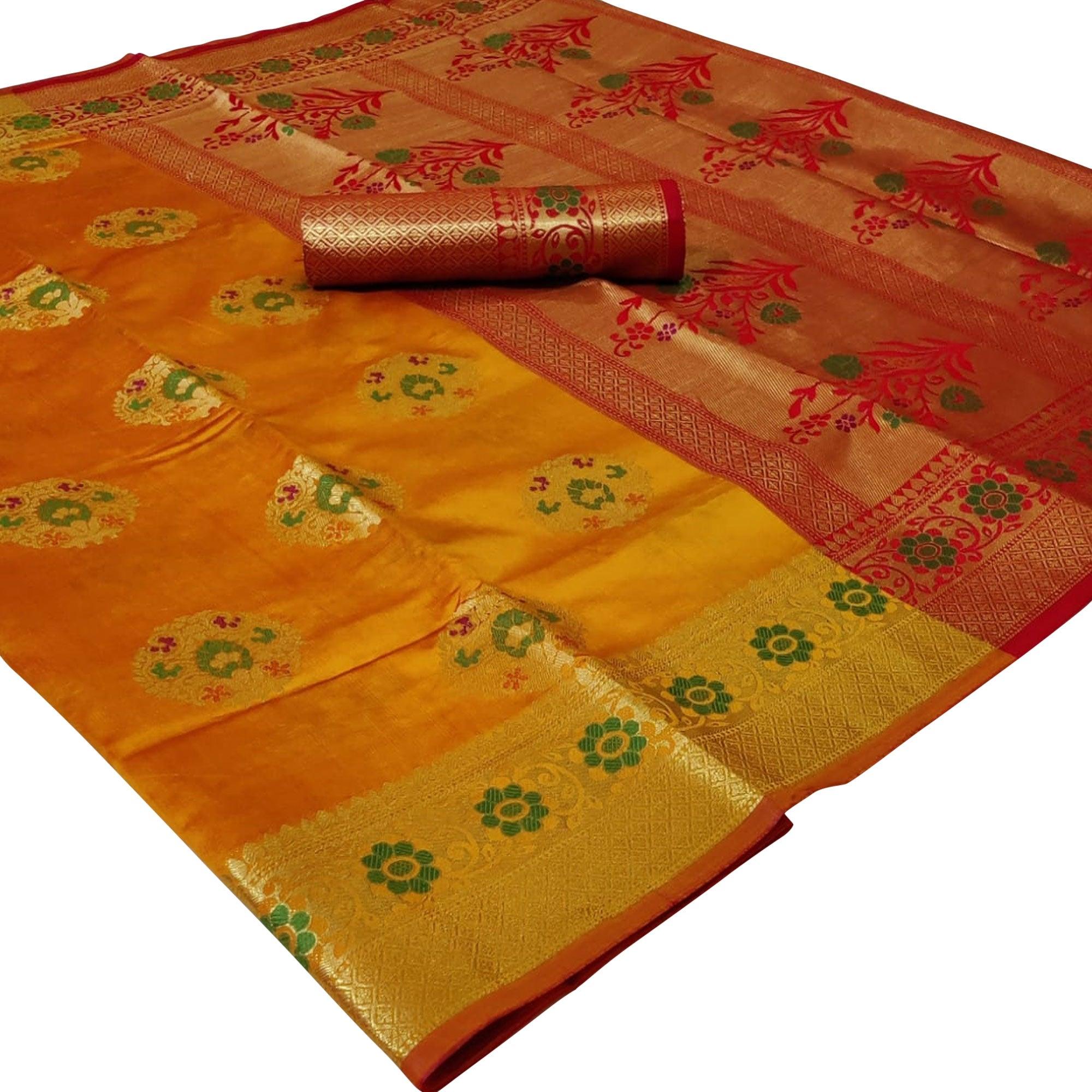 Yellow sarees – BlackTree glowing-yellow-colored-festive-wear-woven-silk-saree-62679