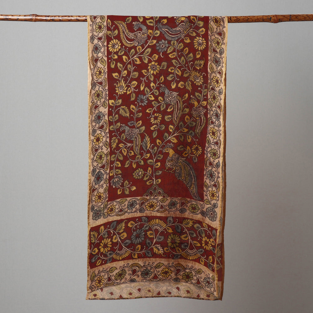 DWARAKA PLUS Brown - Kalamkari Handpainted Pure Handloom Chanderi Silk Stole - view 2
