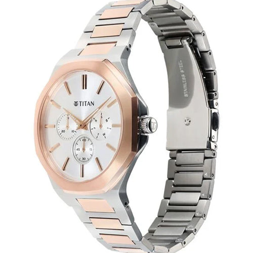 Titan Classic Slim Multifunction Multifunction Silver Dial Multicoloured Stainless Steel Strap Watch For Men 43.5mm 90198KM01 - view 2
