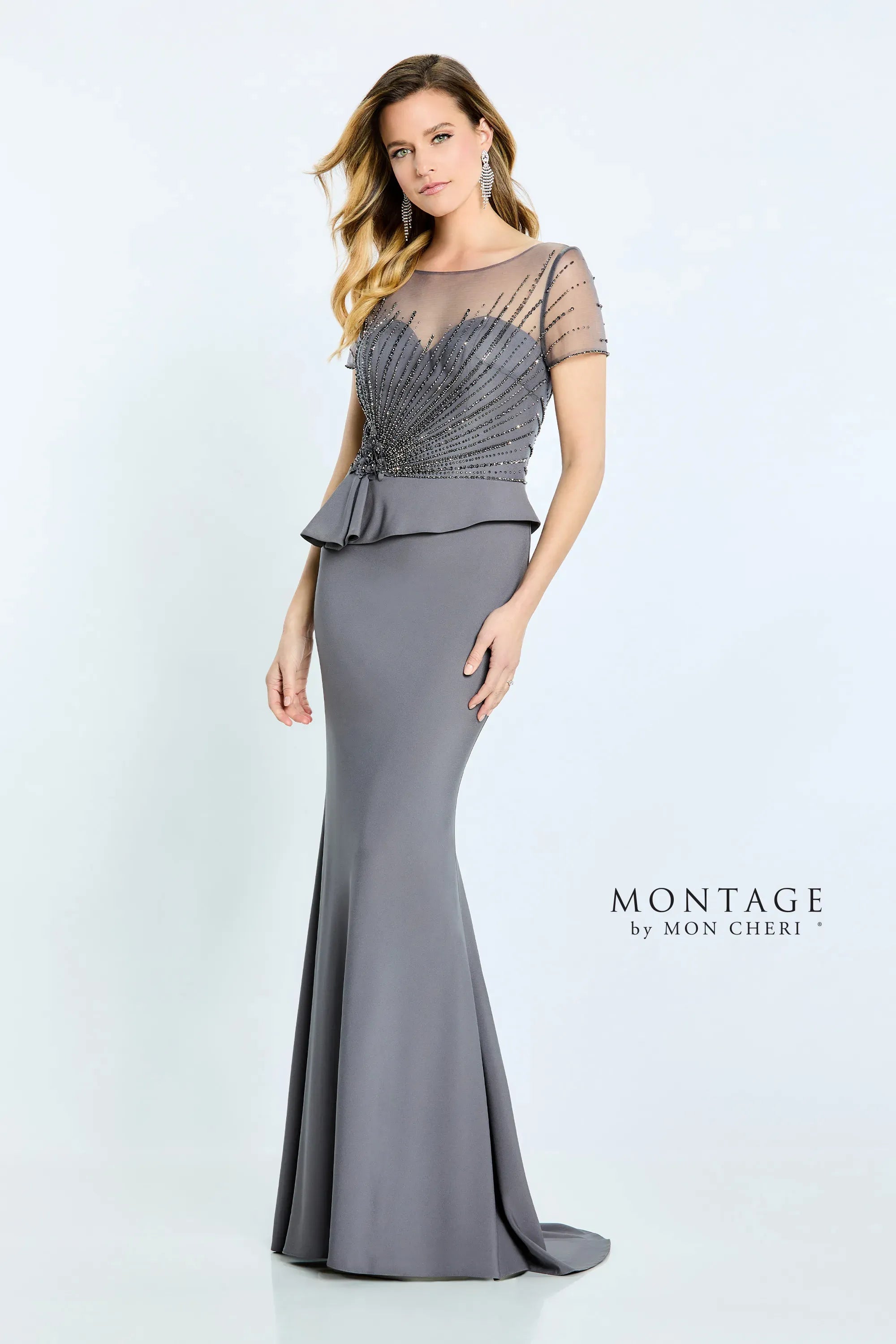 Montage M500 Beaded Long Formal Pleated Peplum Dress - view 5
