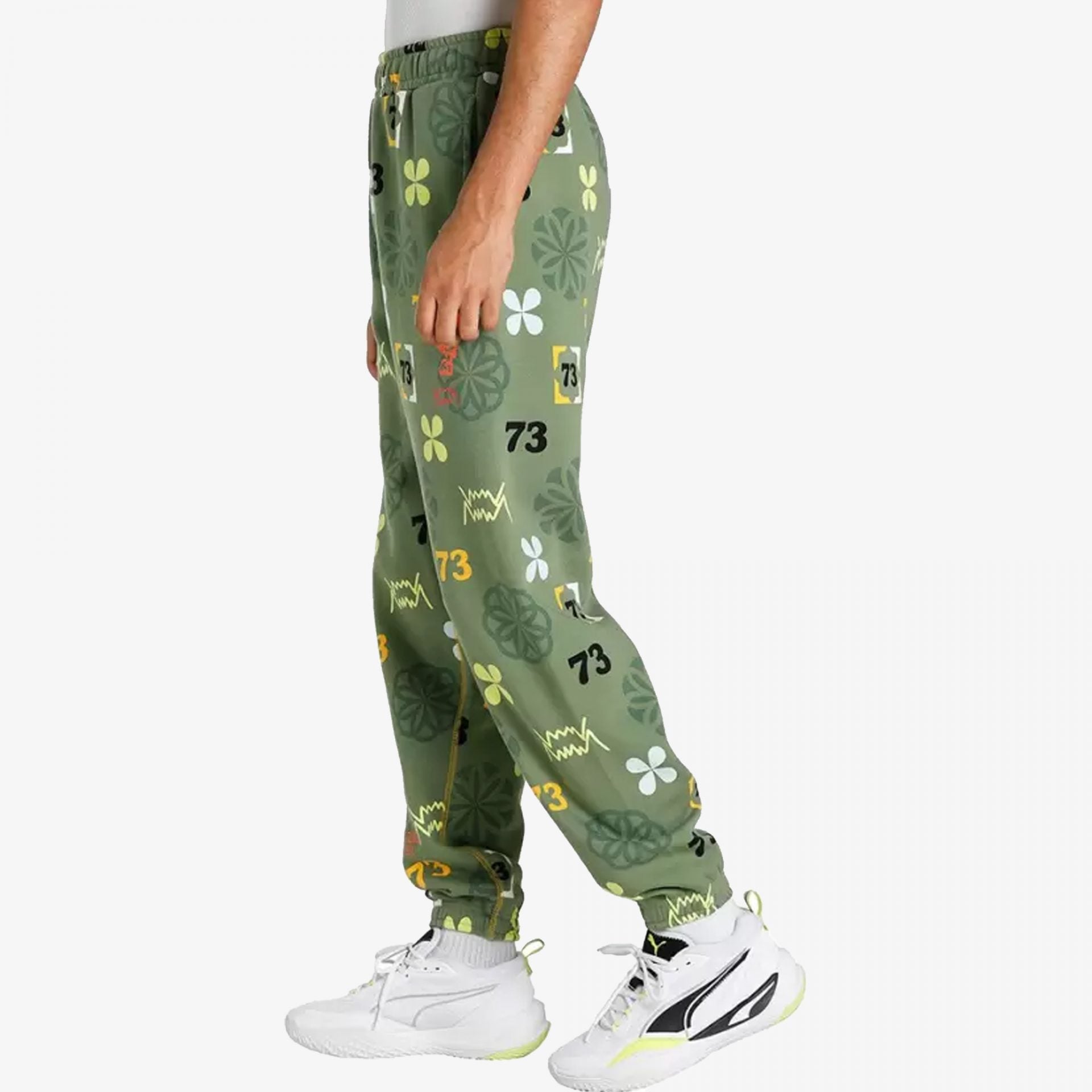 Puma | RUN IT BACK PRINTED BASKETBALL SWEATPANTS { DUSTY GREEN - view 3
