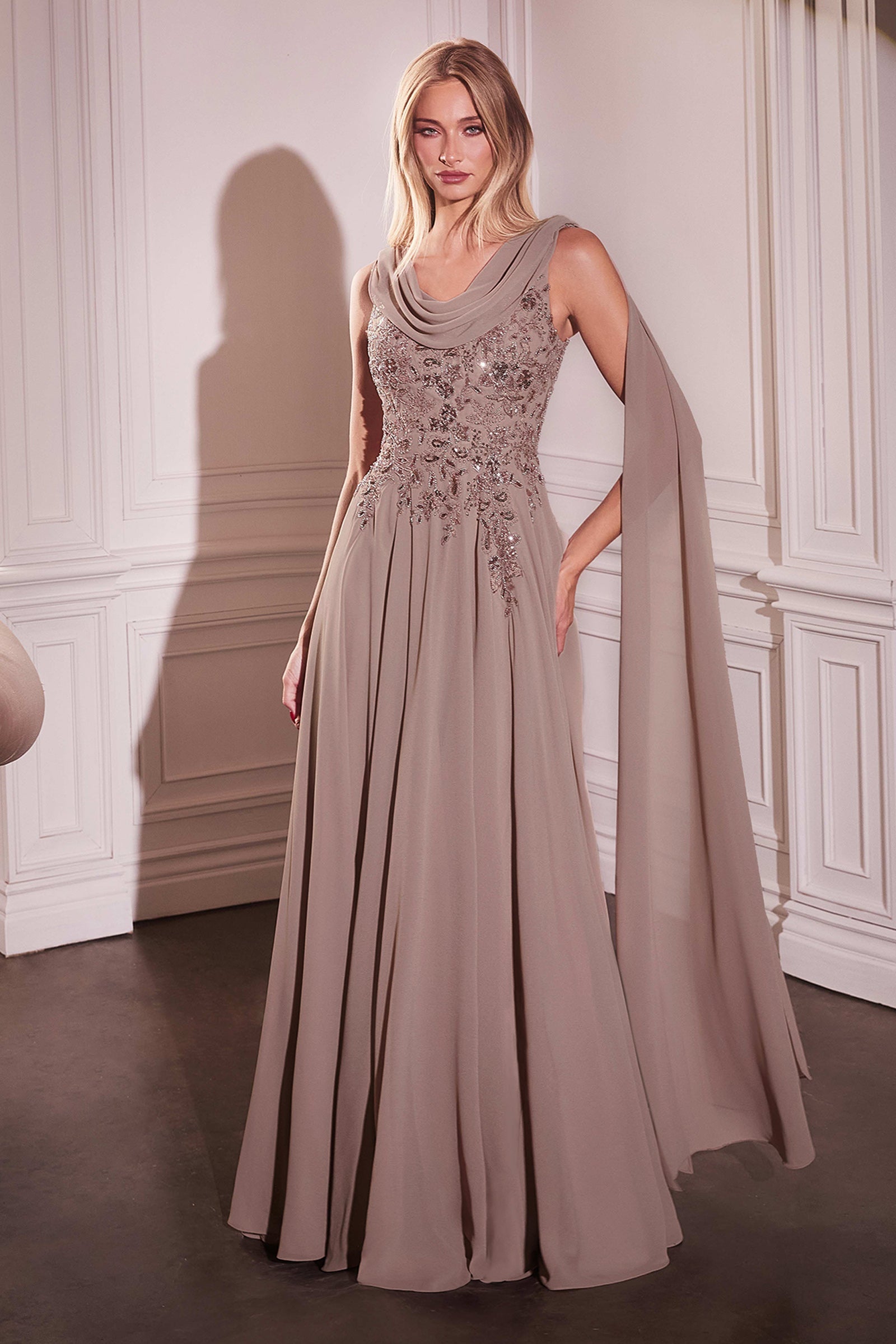 Cinderella Divine Chiffon Cape Sleeve A-line Gown by Ladivine CDS509 - view 7