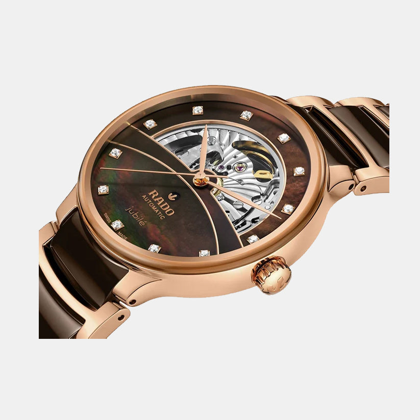Rado Centrix Unisex Automatic Brown Mother Of Pearl Dial Analog Ceramic Watch R30028902 - view 2