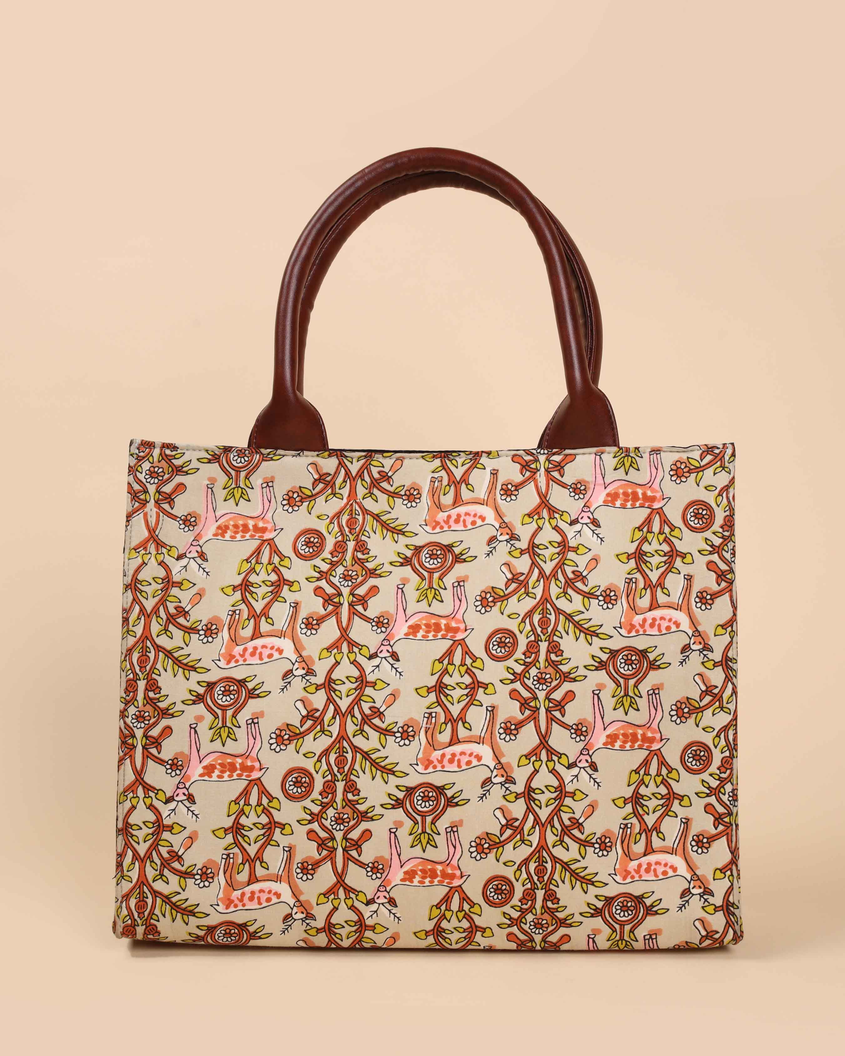Aachho Beige Lemonade Handblock Square Tote Bag - view 3