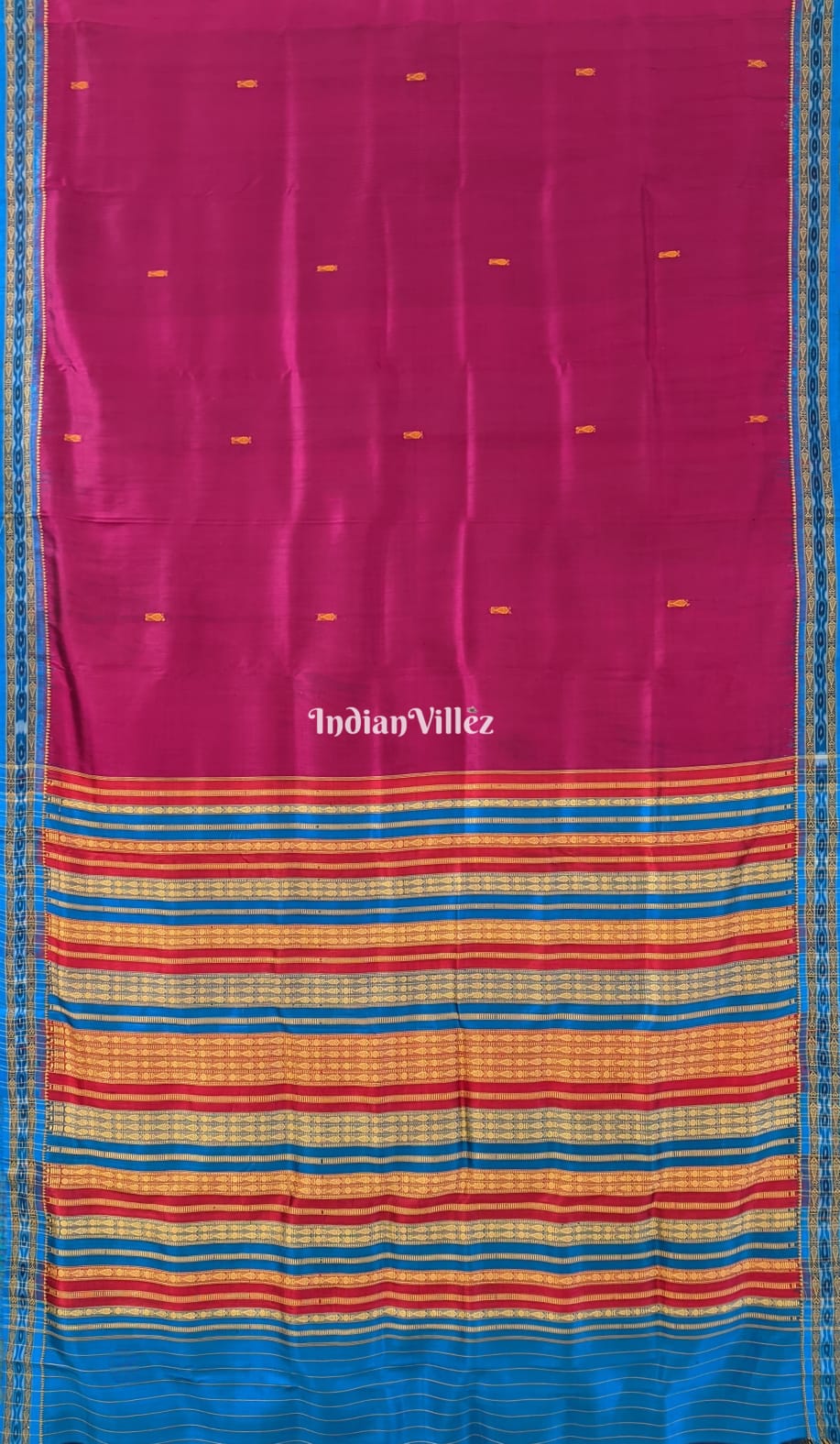 IndianVillèz Wine Fish Butta Design Odisha Ikat Khandua Silk Saree