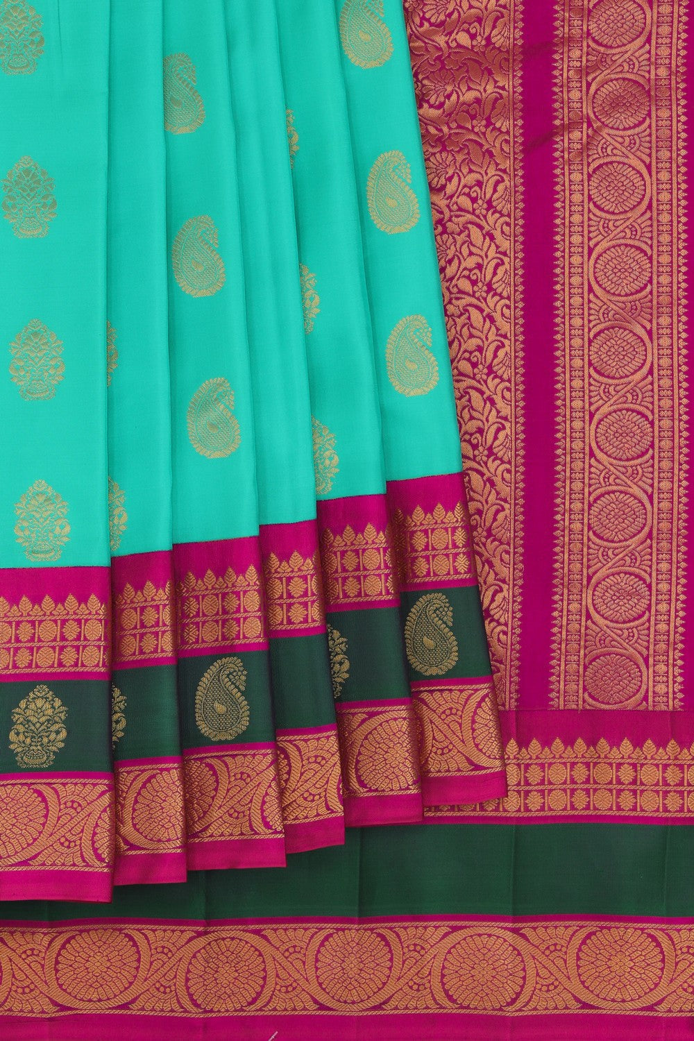 Kalanjali Gadwal Silk Sea Green Saree – Women's
