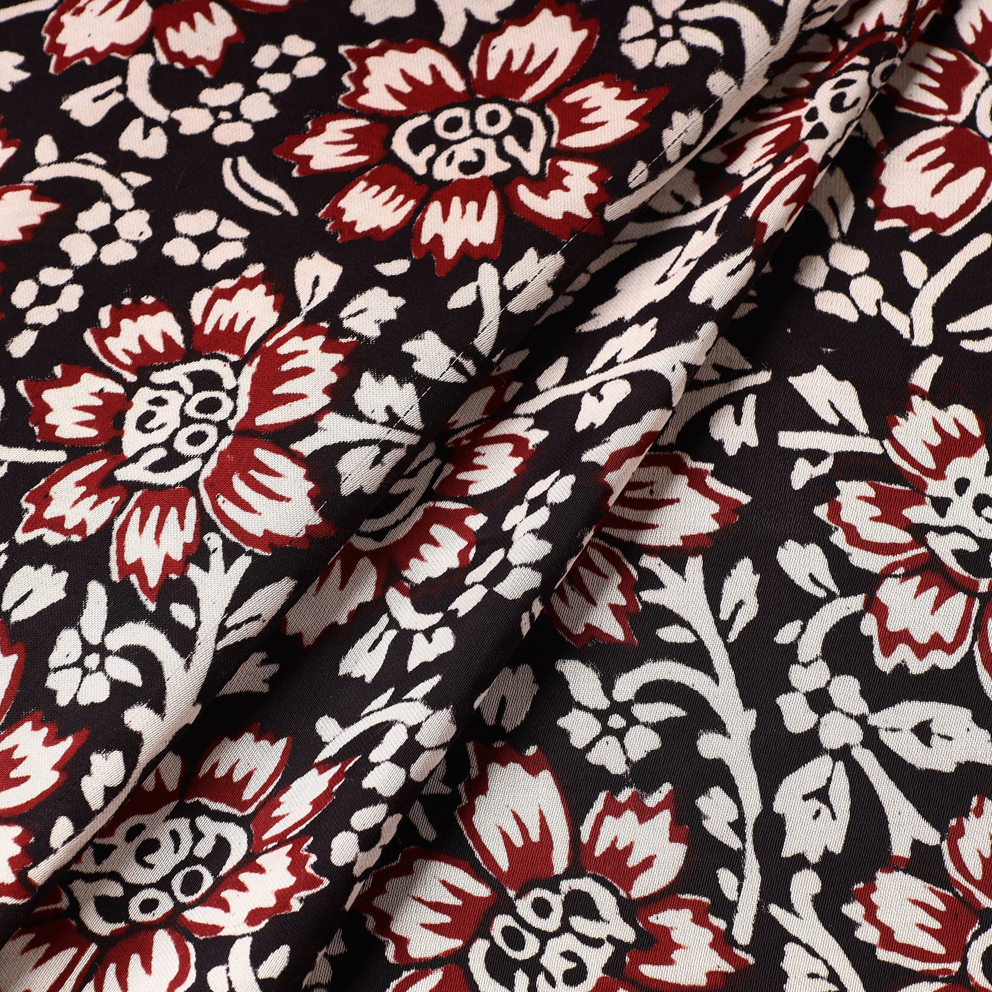 BAGH PRINTS BY MOHAMMED RAFIK KHATRI Black - Bagh Block Printed Modal Silk Fabric - view 2