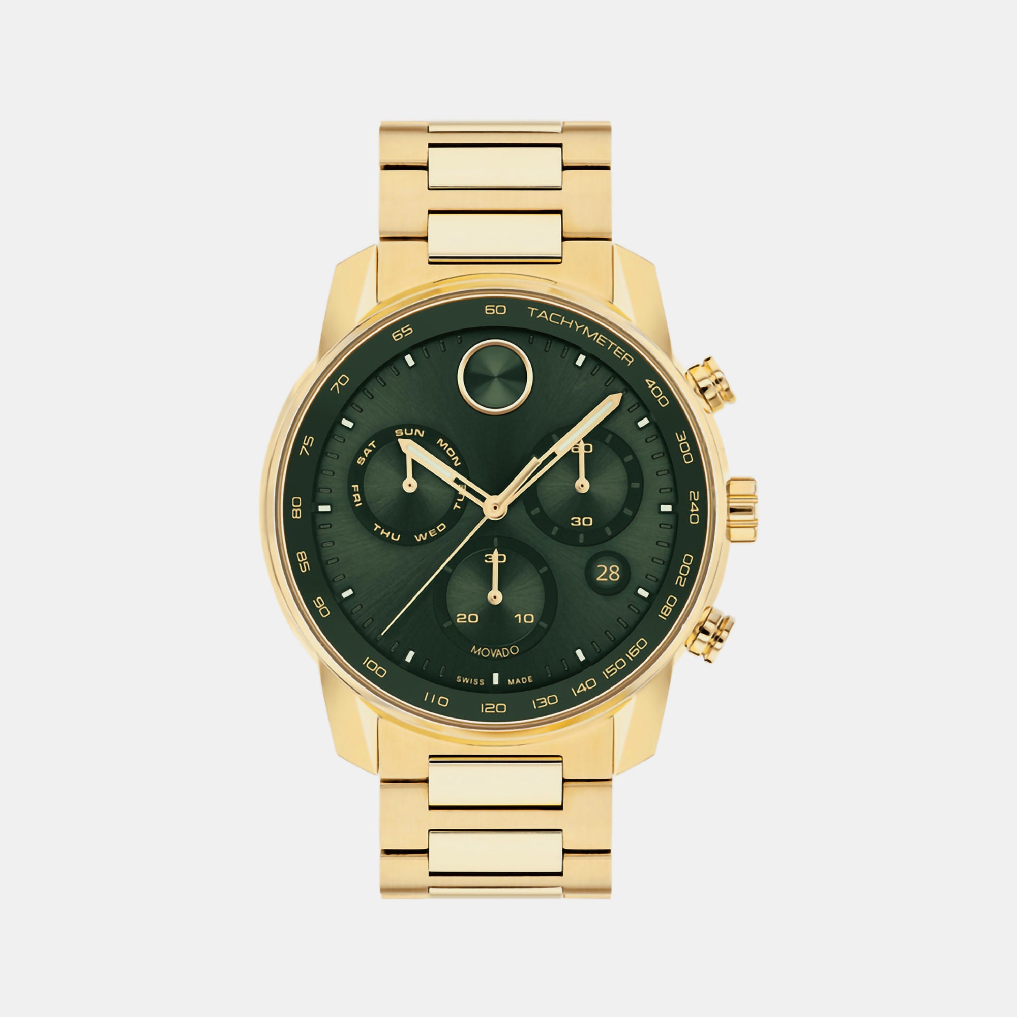 Movado Bold Men Quartz Green Dial Chronograph Stainless Steel Watch 3600948