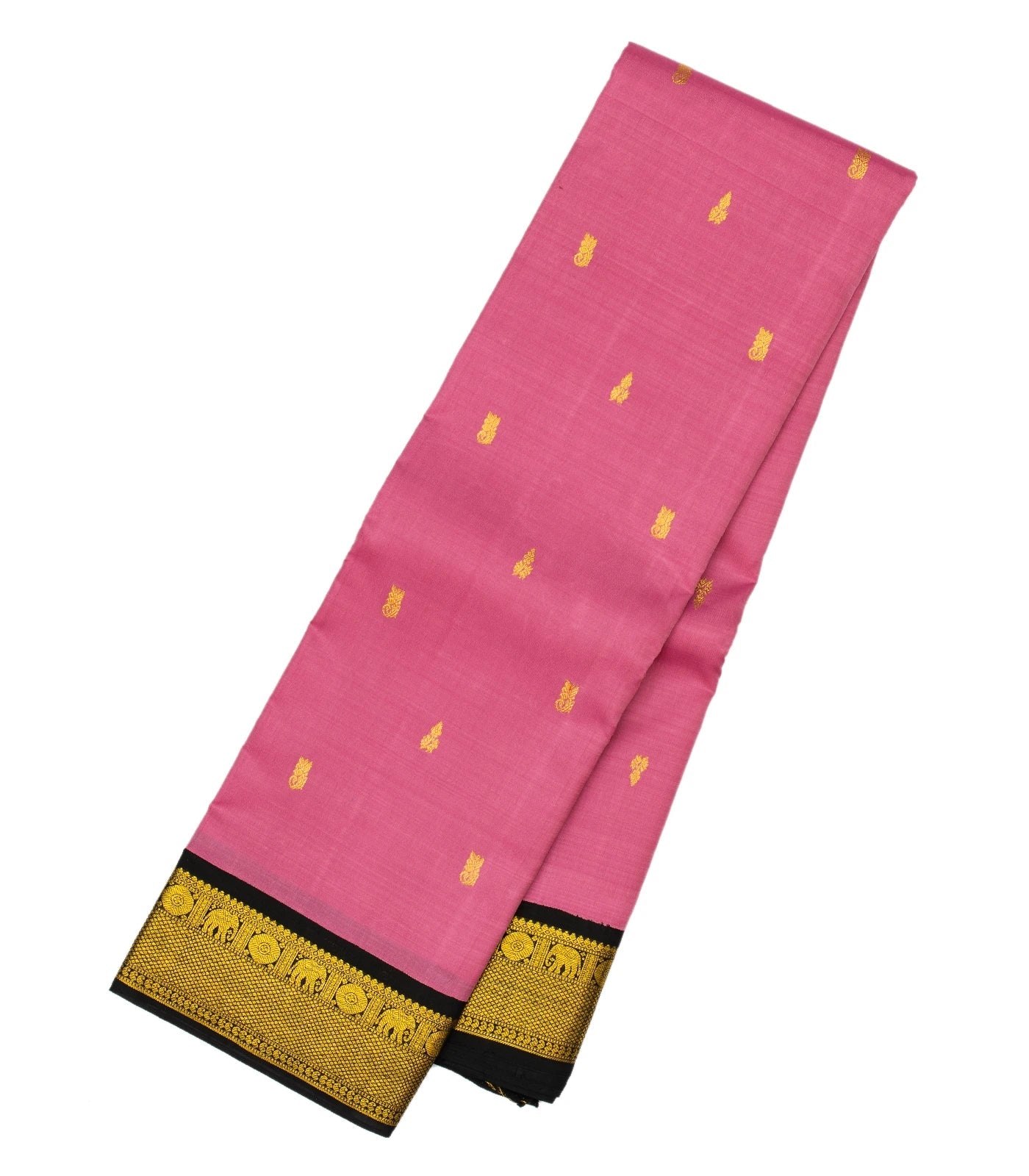 RmKV Dusty Pink Handloom Kanchipuram Korvai Silk Saree With Floral Buttas