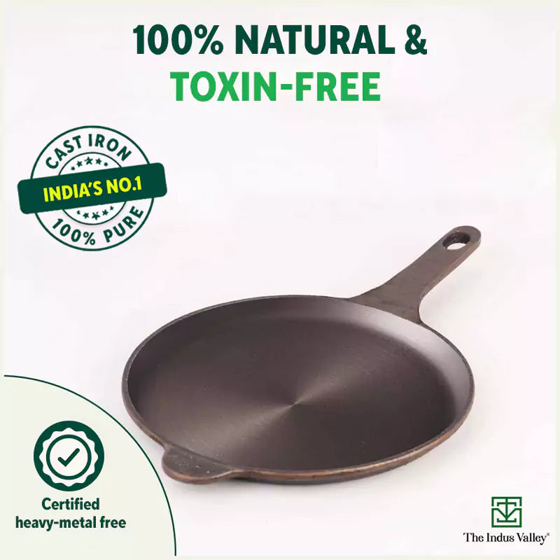 The Indus Valley Super Smooth Cast Iron Shallow Fry Pan,Pre-seasoned, Nonstick, 100% Pure, Toxin-free, Induction, 25.4cm, 1.8kg - view 5