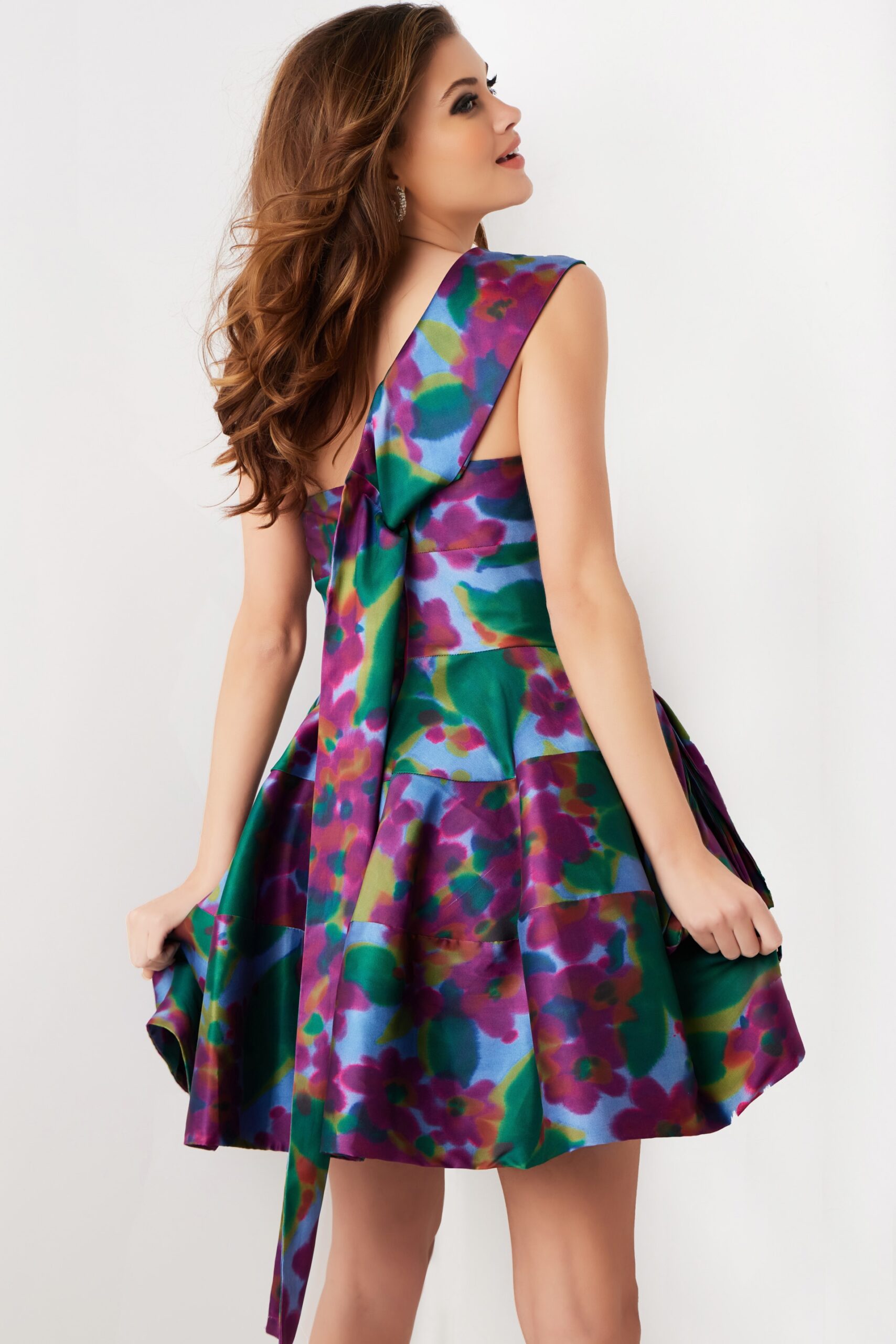 Print One Shoulder A-line Dress by Jovani 34408 - view 2