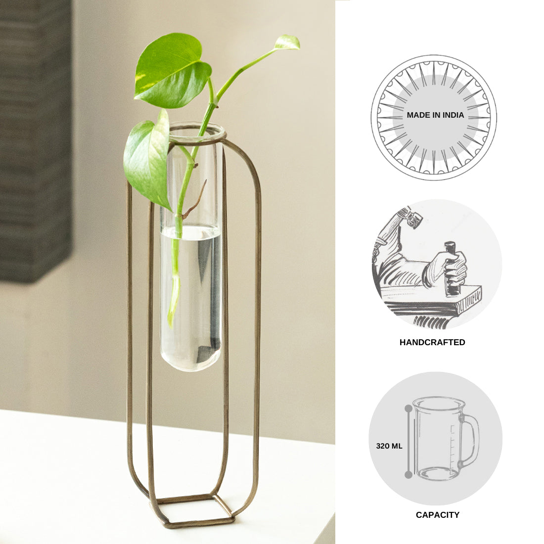 EXCLUSIVELANE 'Modern Glass Garden' Test Tube Table Planter/Vase (12 Inch, Golden) - view 8