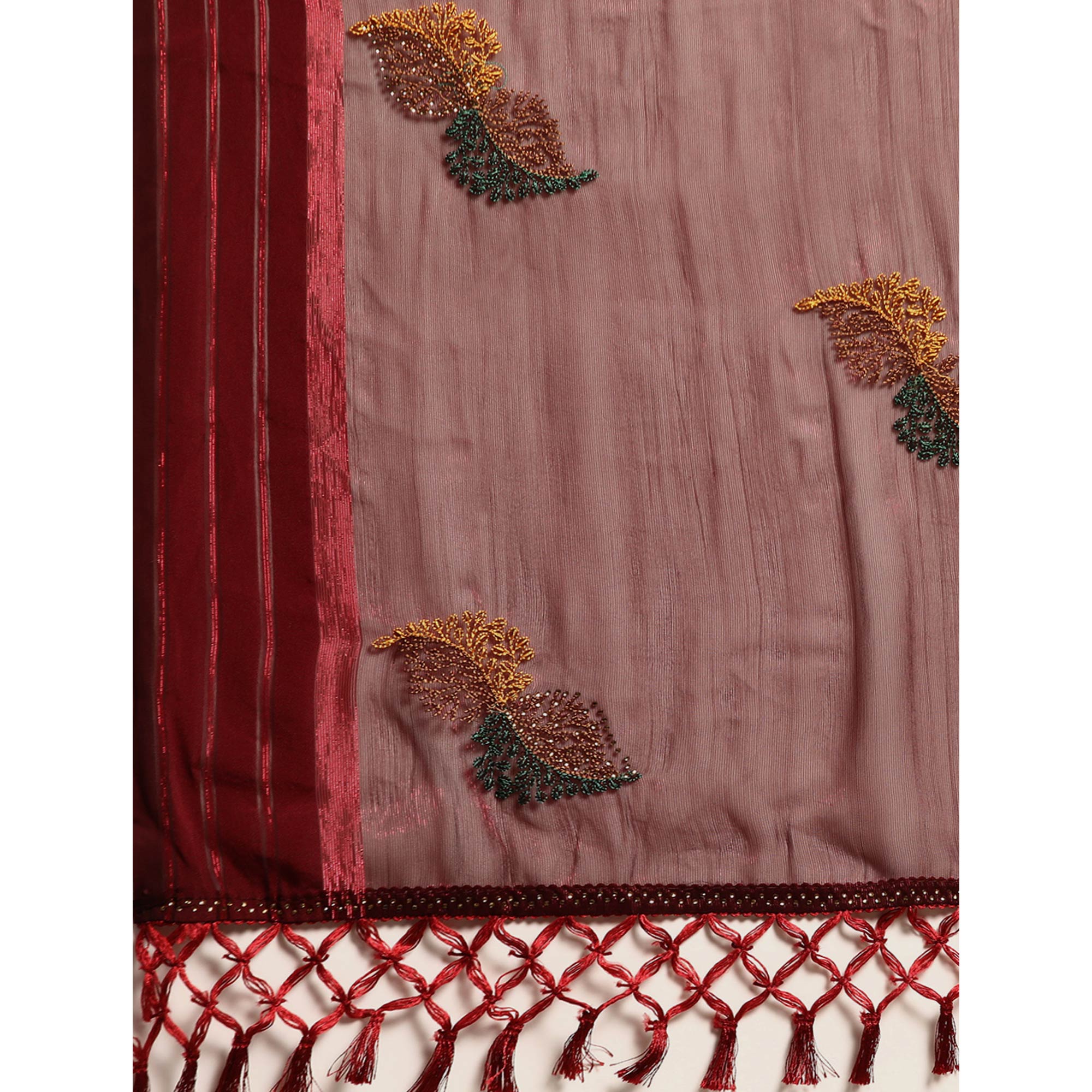 Peachmode Maroon Swarovski With Embroidery Work Chiffon Saree - view 7