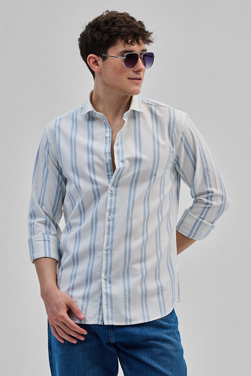 SNITCH Light Blue Stripes Slim Fit Shirt