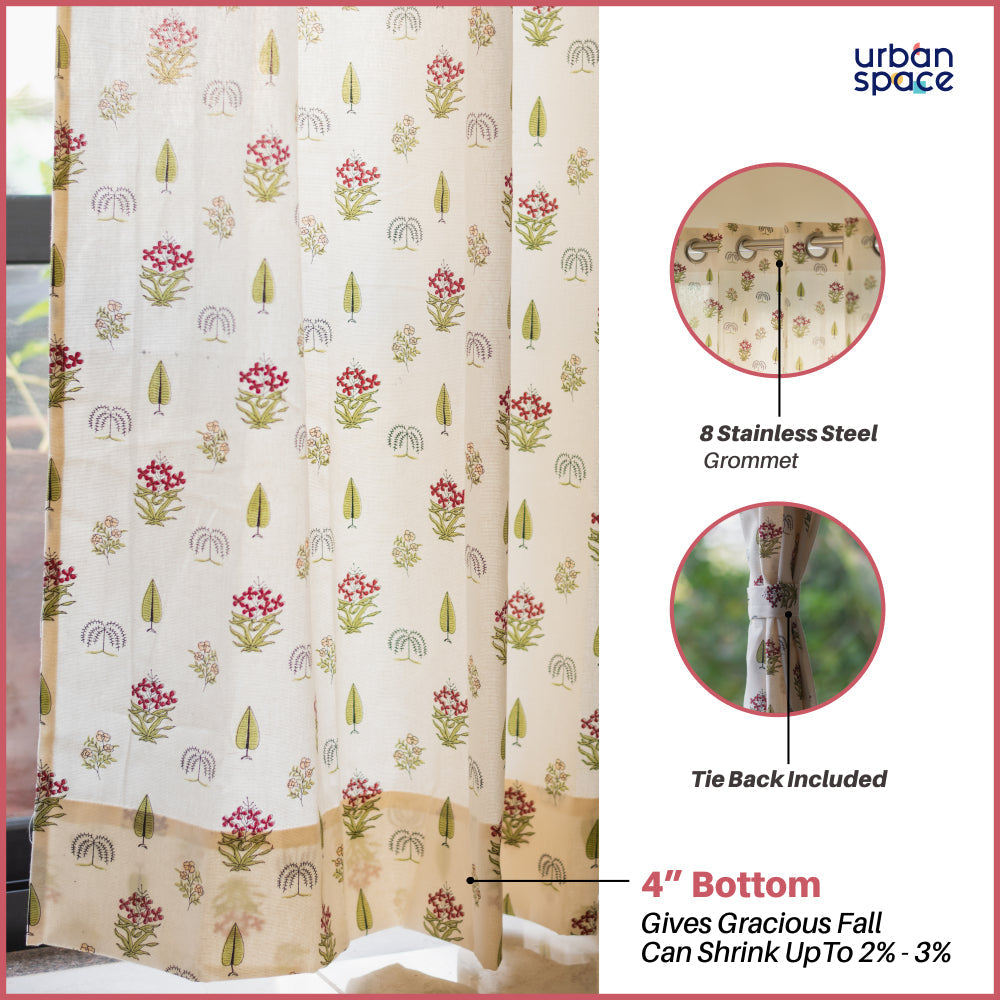 Urban Space -Home Furnishing Store 100% Cotton, room darkening ethnic curtains, Pack of 2 Curtains- Calico Red - view 3
