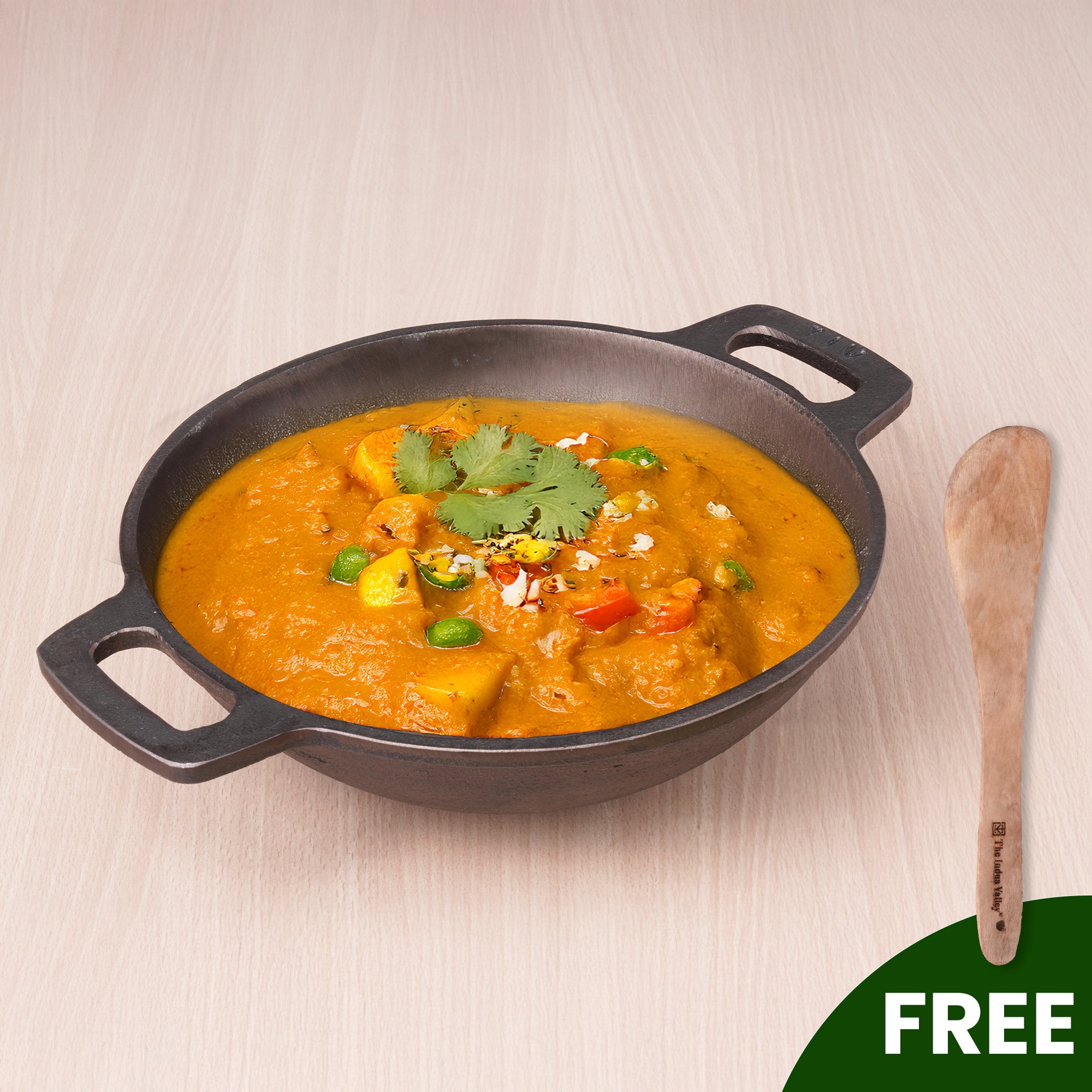 The Indus Valley Super Smooth Cast Iron Kadai+ Free ₹110 Spatula,Pre-seasoned, Nonstick, 100% Pure, Toxin-free, 25.4cm, 2.5L, 2.4kg