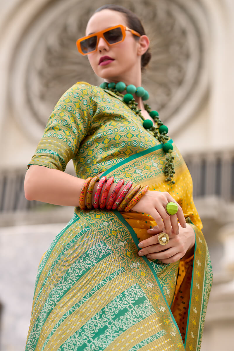 Rajpath Ebullience Yellow Patola Silk Saree with Embrocation Blouse Piece - view 4