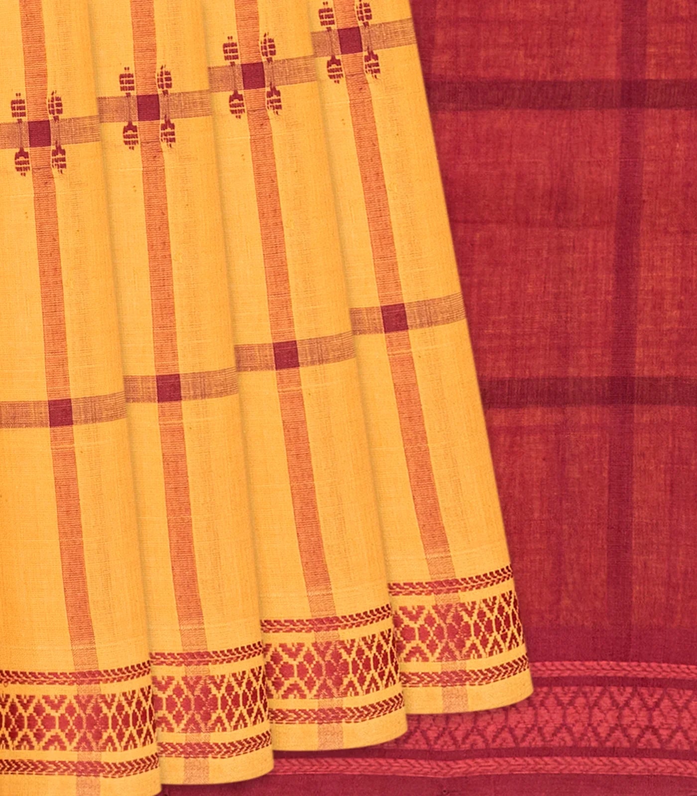 RmKV Peach Handloom Kadapa Cotton Saree With Checks-Peach