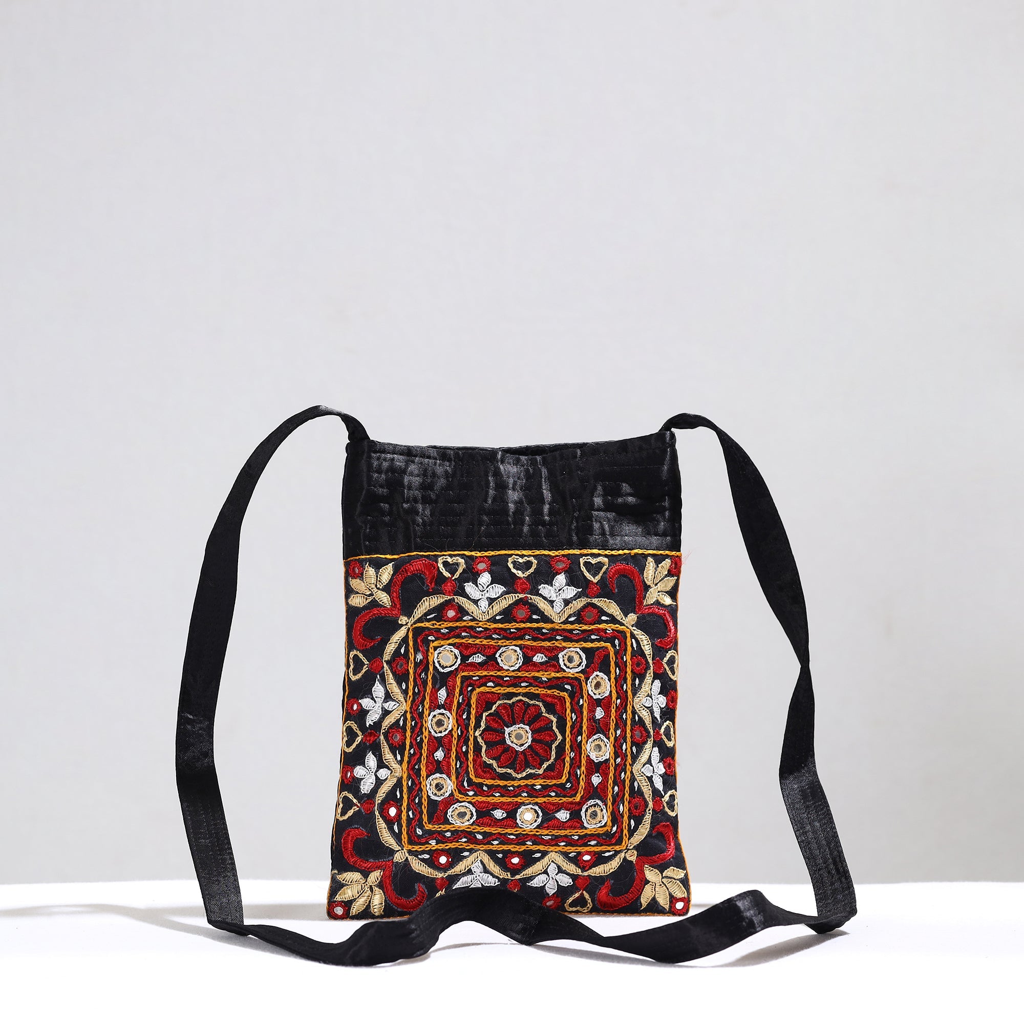 KACHCHH JI CHHAAP Black - Kutch Pakko Hand Embroidery Mirror Work Mashru Silk Sling Bag 104 - view 2