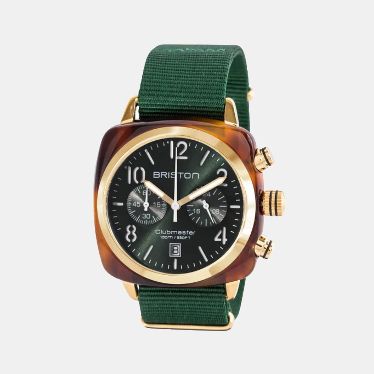 Briston Clubmaster Classic Men Quartz Green Dial Chronograph Nato Watch 15140.PYA.T.10.NBG