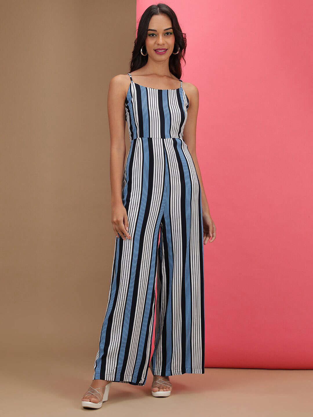 Freehand By The Indian Garage Co Women Strappy Striped Jumpsuit