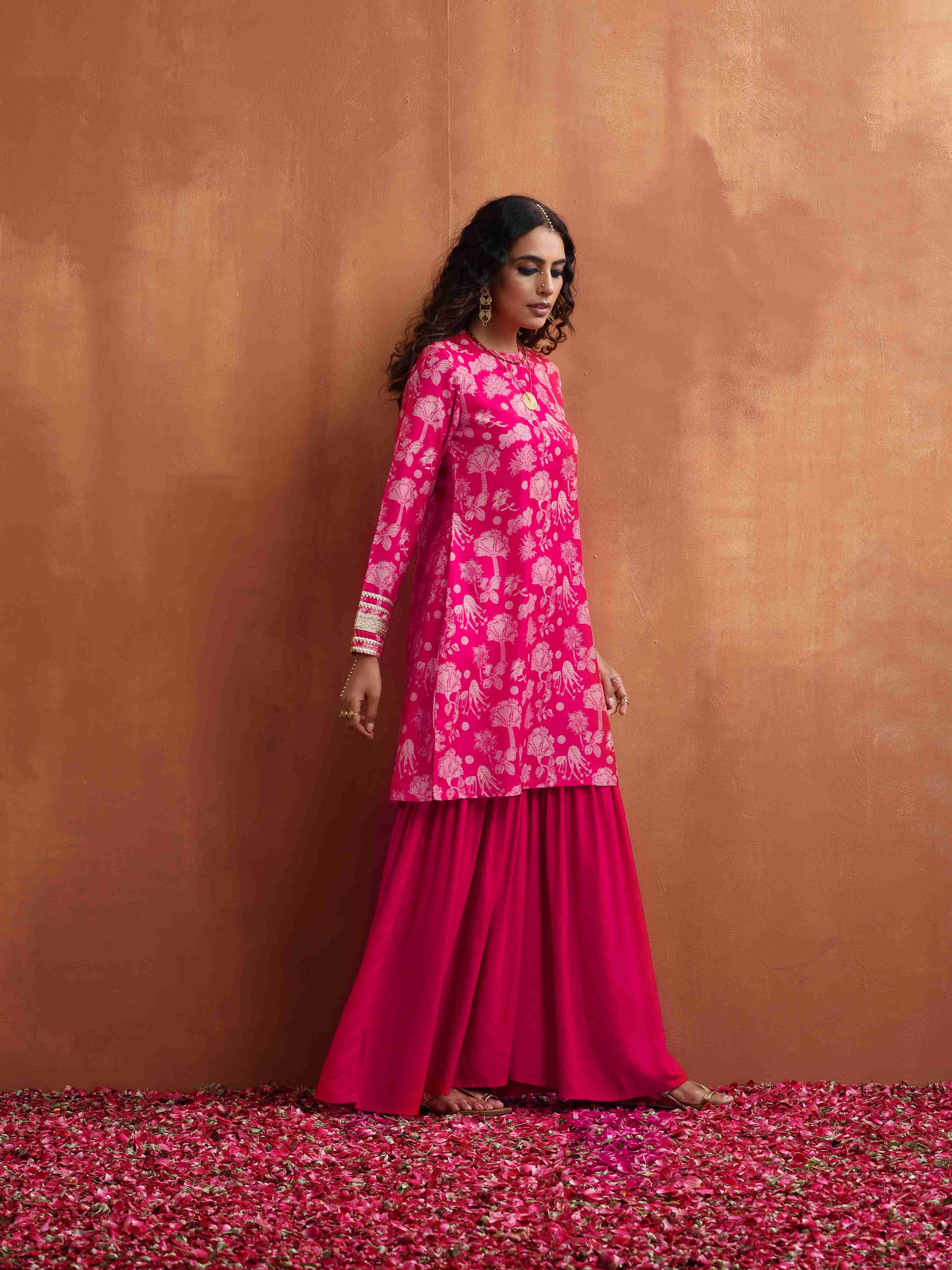 trueBrowns Red Print Sharara Set - view 3