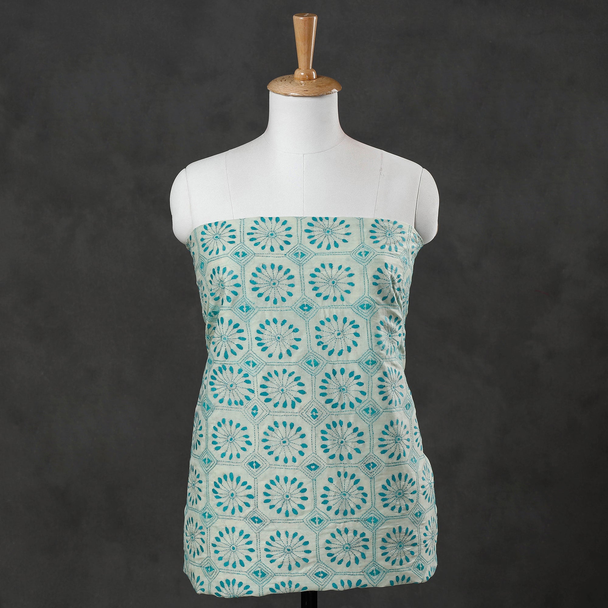 KHUSHBASH - HAPPY LOOM OF EAST Blue - Bengal Kantha Hand Embroidered Mulberry Silk Kurta Material - 3 Meter