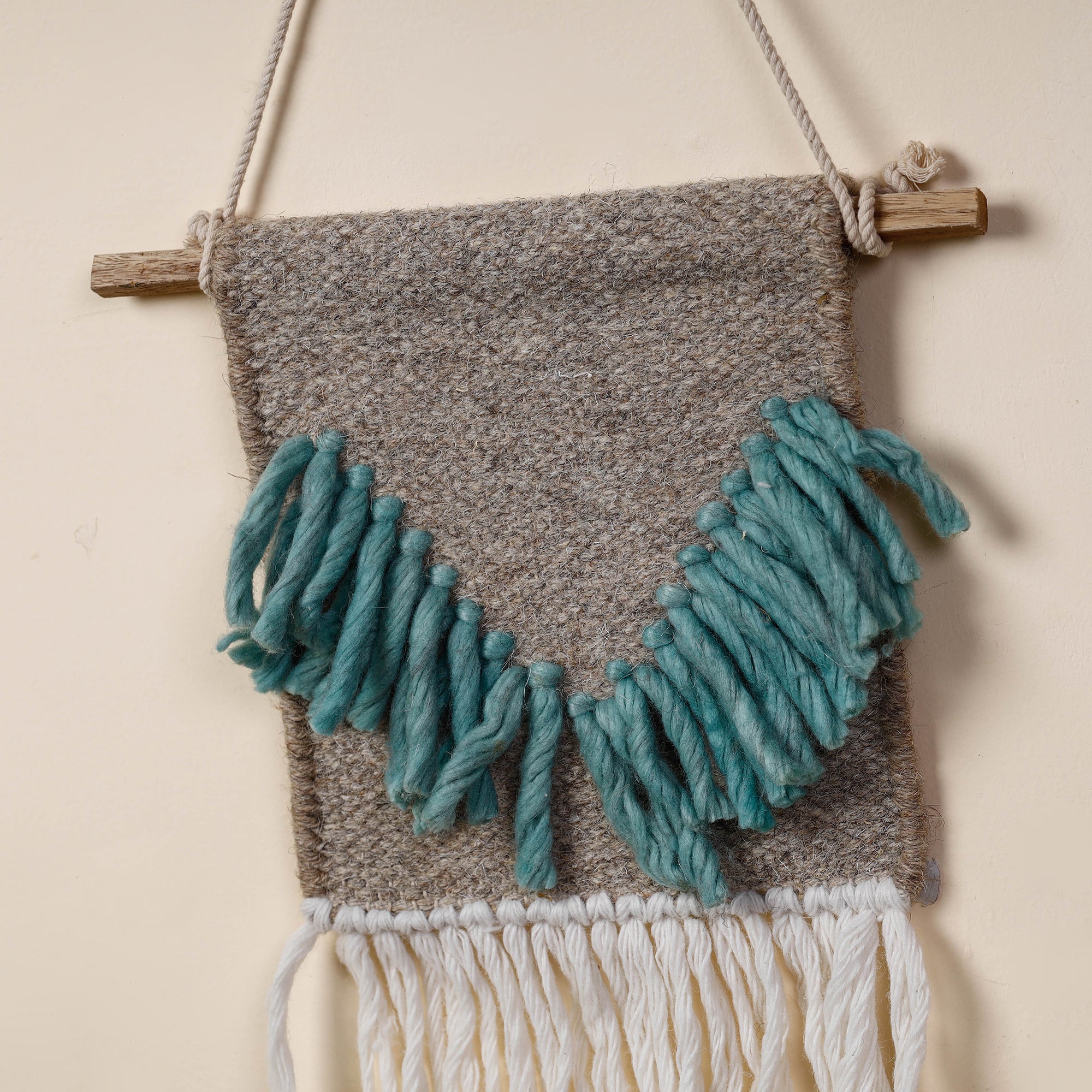 ITOKRI CRAFTS INITIATIVE Bhadohi Handwoven Wool Geometric Fringed Wall Hanging - view 2