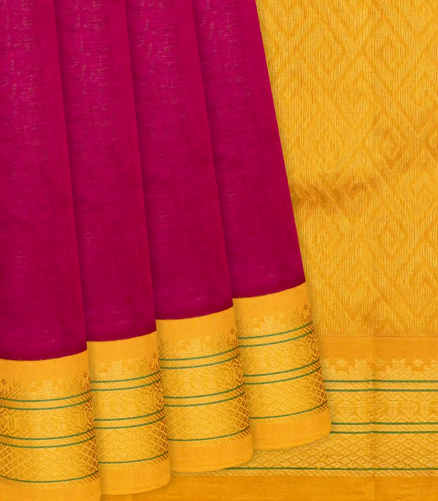 RmKV Crimson Handloom Silk Cotton Saree With Yellow Border-Crimson